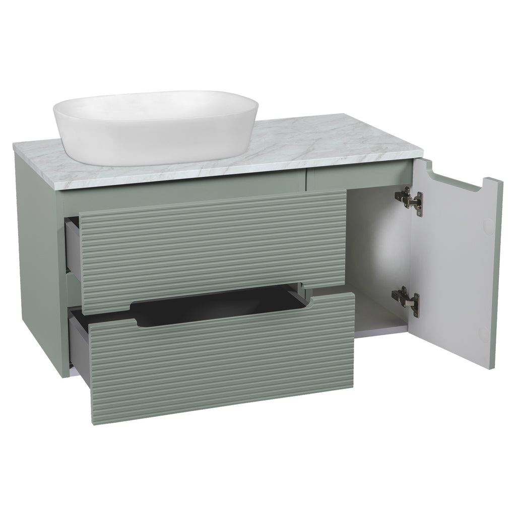 Tailored Monza Plus Fluted Wall Hung Vanity with Side Cabinet & Counter Top
