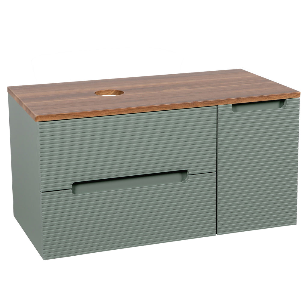 Tailored Monza Plus Fluted Wall Hung Vanity with Side Cabinet & Counter Top