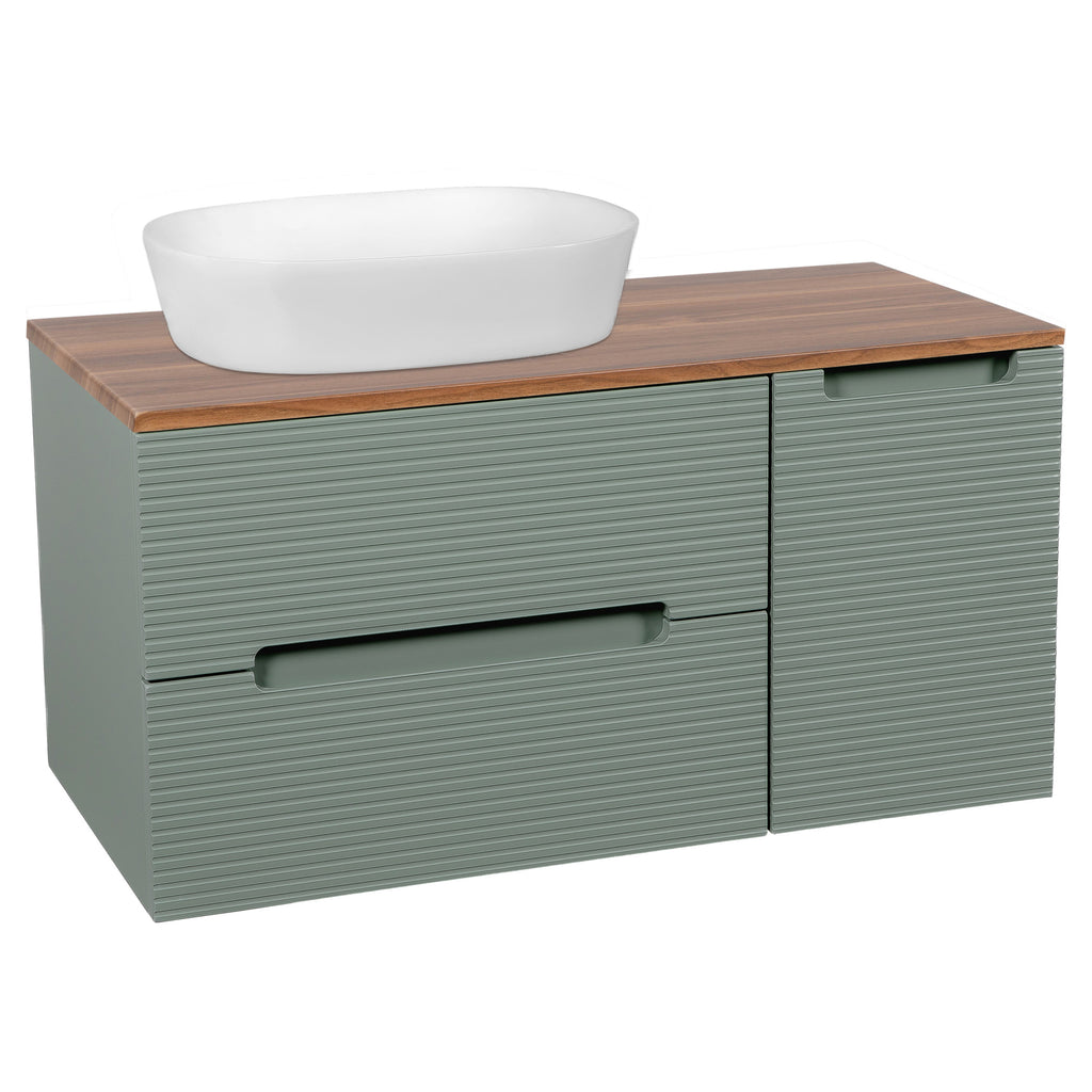 Tailored Monza Plus Fluted Wall Hung Vanity with Side Cabinet & Counter Top