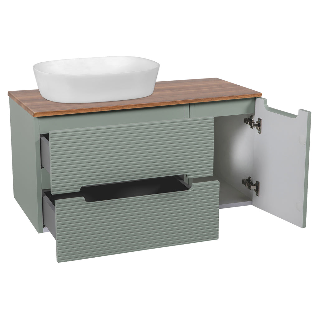 Tailored Monza Plus Fluted Wall Hung Vanity with Side Cabinet & Counter Top