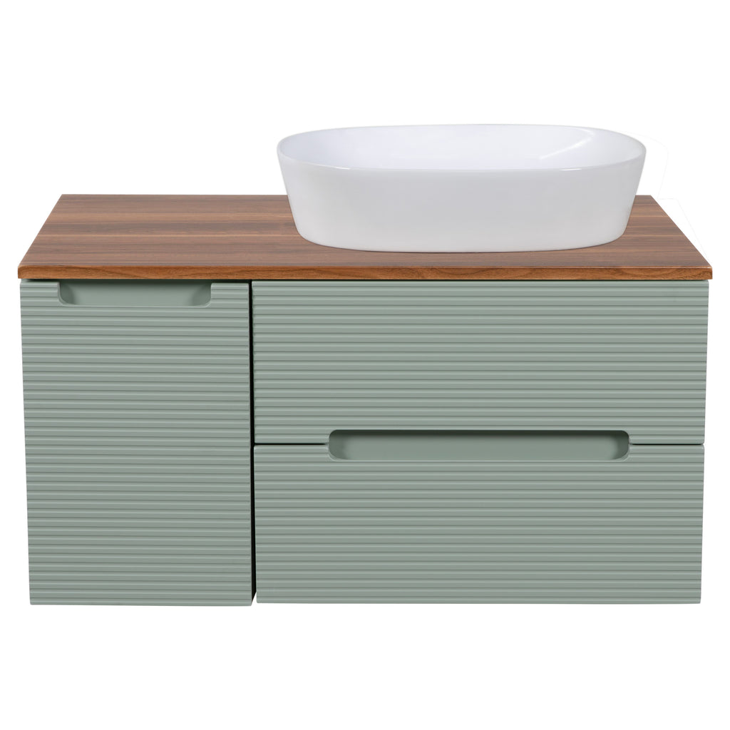 Tailored Monza Plus Fluted Wall Hung Vanity with Side Cabinet & Counter Top