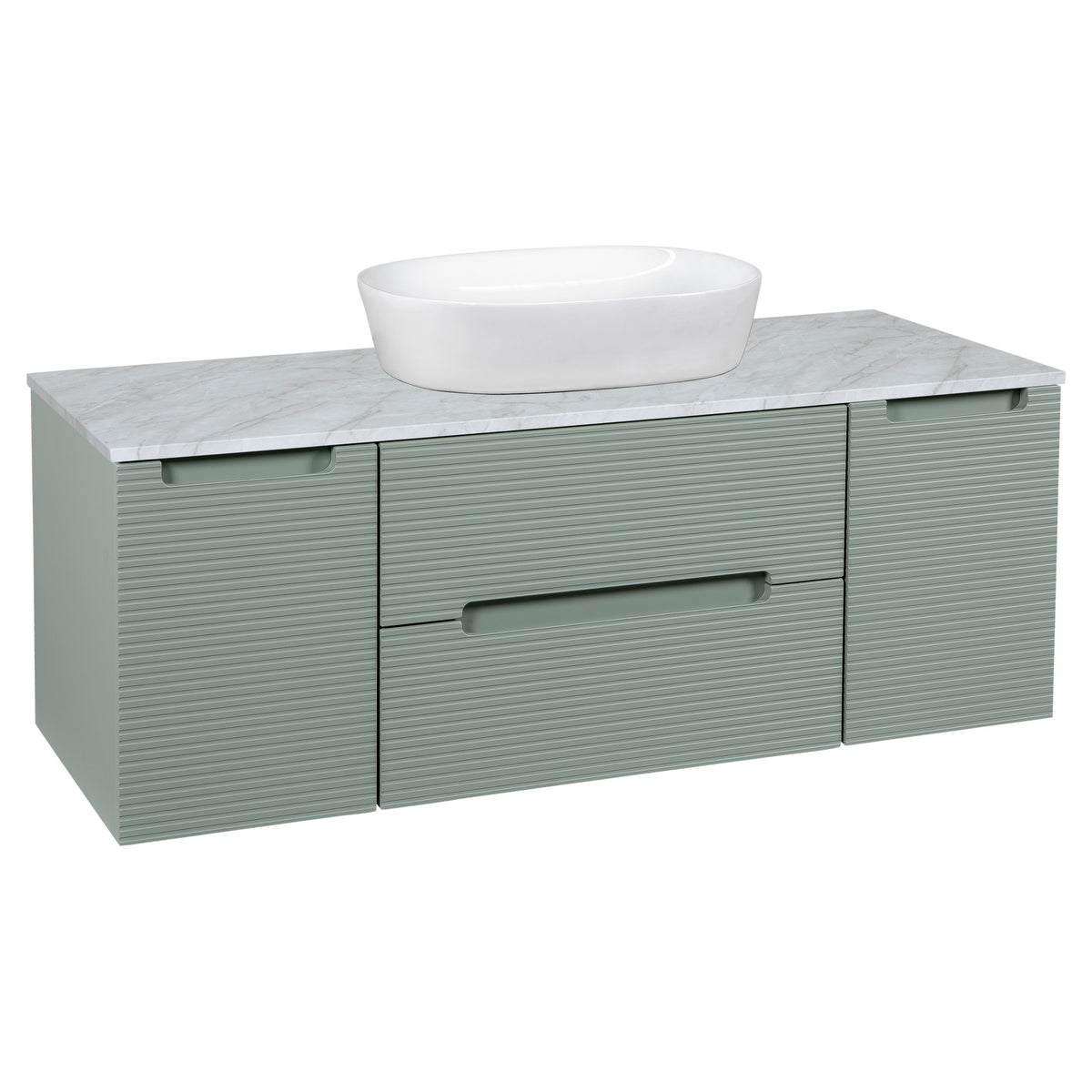 Tailored Monza Plus Fluted Wall Hung Vanity with 2 Side Cabinets & Counter Top