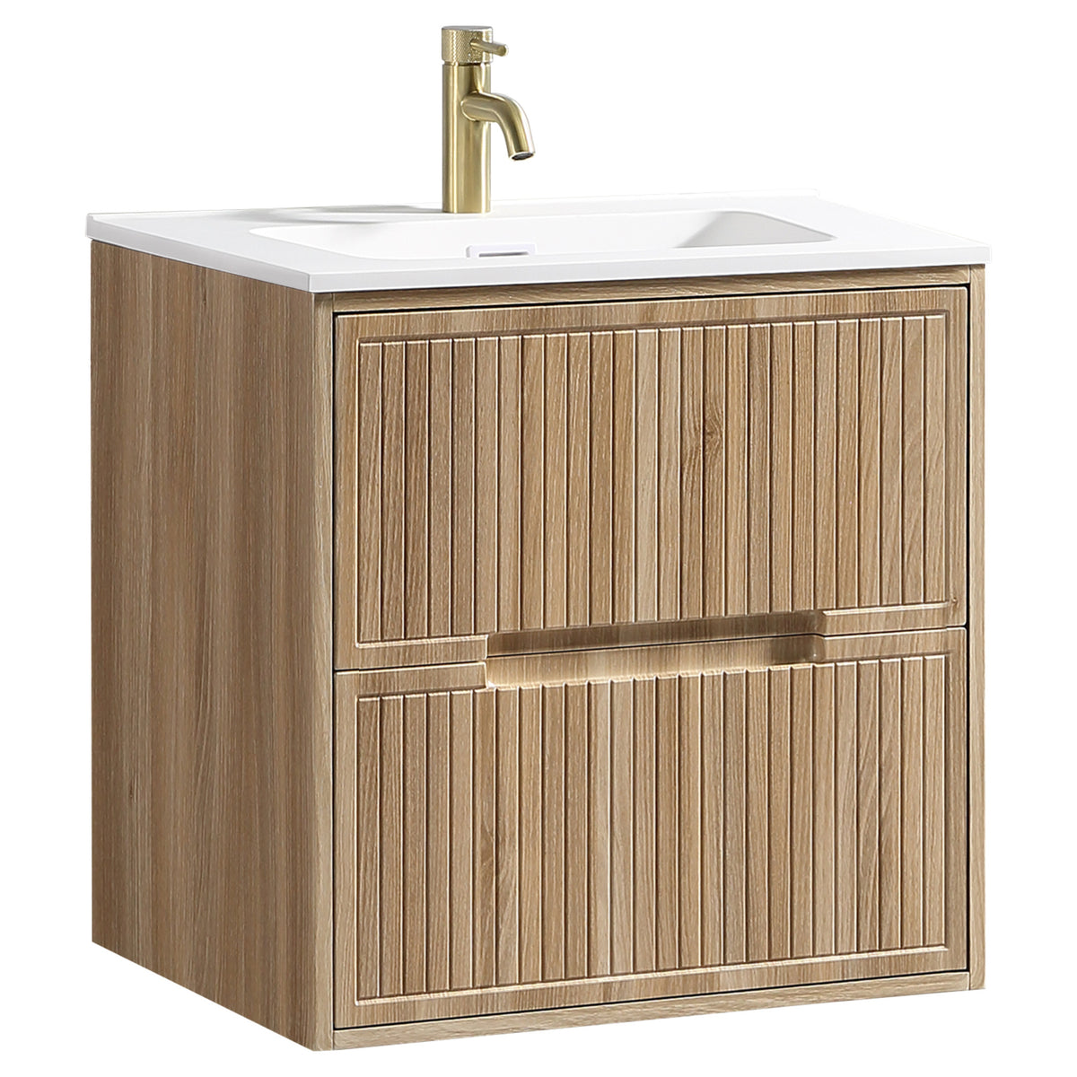 Tailored Bolzana Two Drawer Wall Hung Vanity & Matte Basin 600mm, Country Oak - view 2