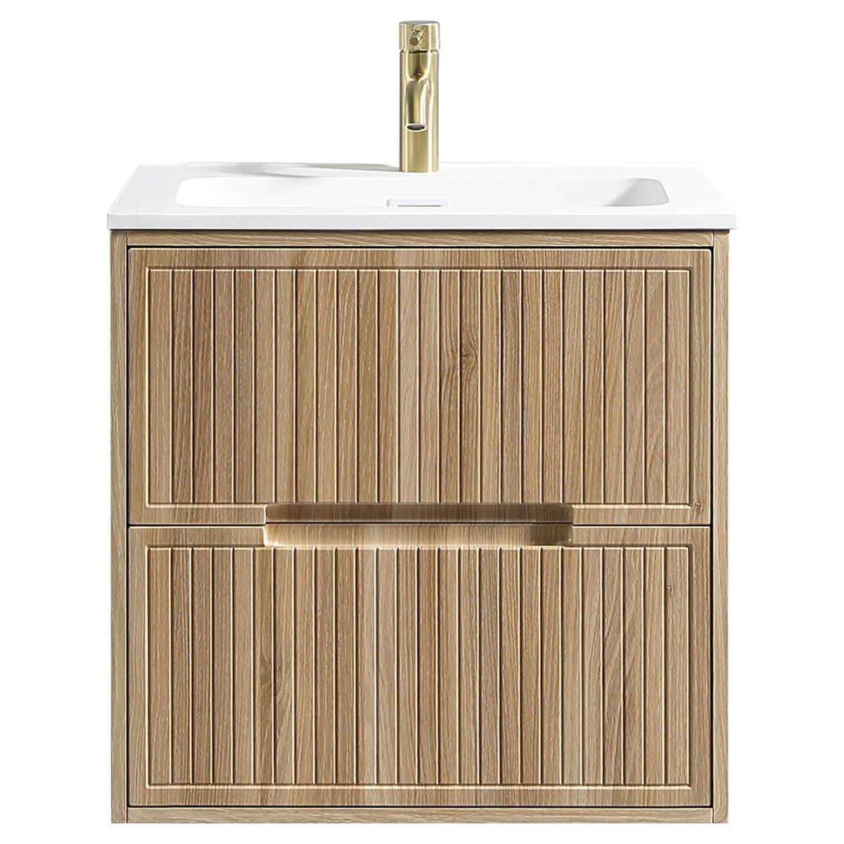 Tailored Bolzana Two Drawer Wall Hung Vanity & Matte Basin 600mm, Country Oak - view 4