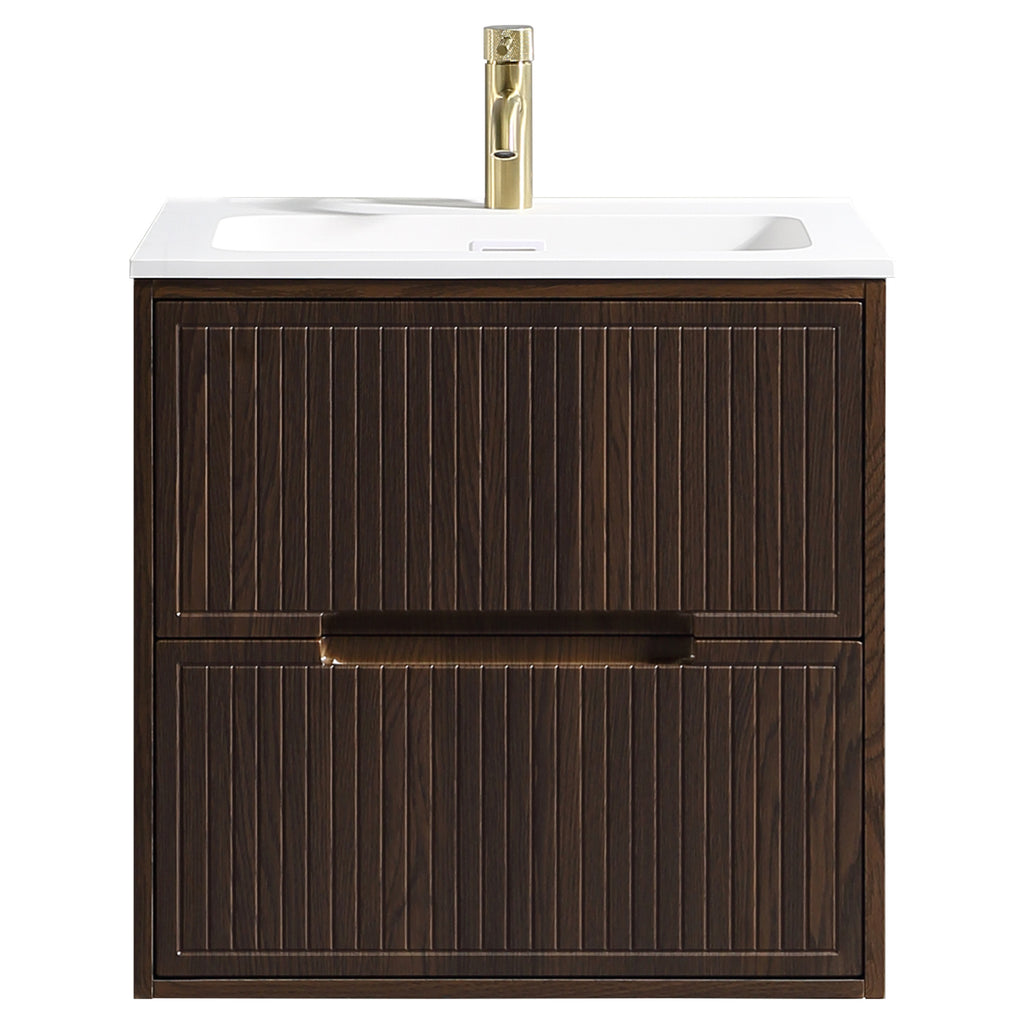 Tailored Bolzana Two Drawer Wall Hung Vanity & Matte Basin 600mm, Espresso Oak - view 6