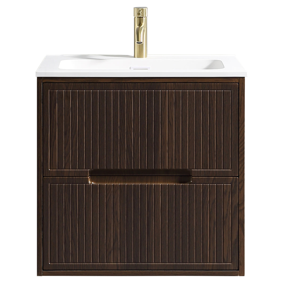 Tailored Bolzana Two Drawer Wall Hung Vanity & Matte Basin 600mm, Espresso Oak - view 6