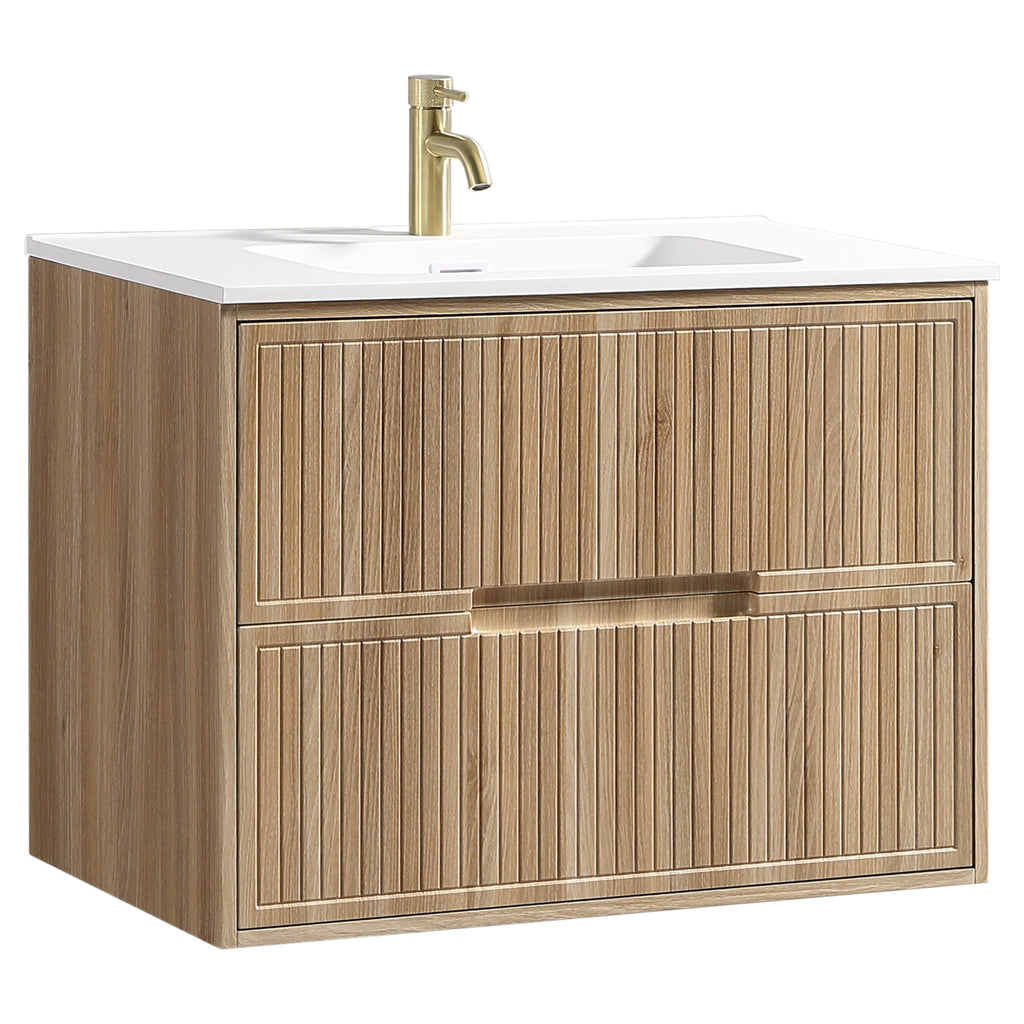 Tailored Bolzana Two Drawer Wall Hung Vanity & Matte Basin 800mm, Country Oak - view 1