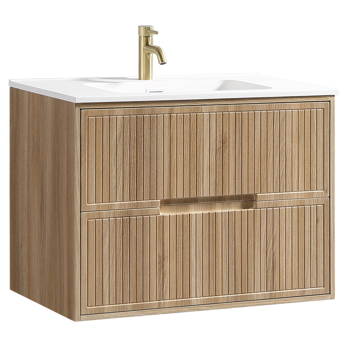 Tailored Bolzana Two Drawer Wall Hung Vanity & Matte Basin 800mm, Country Oak - view 1