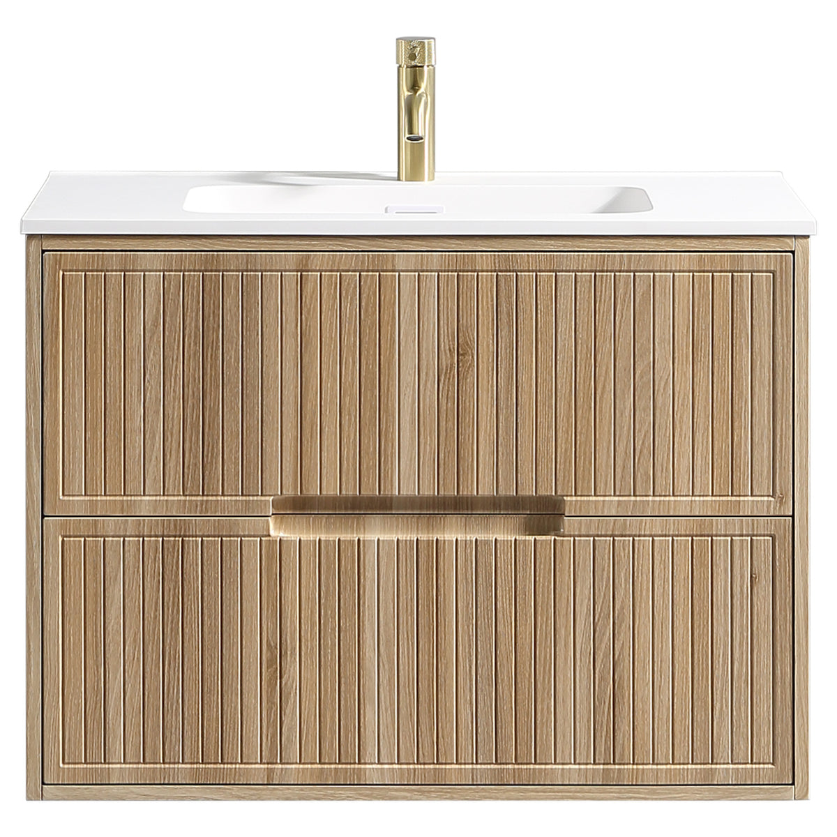 Tailored Bolzana Two Drawer Wall Hung Vanity & Matte Basin 800mm, Country Oak - view 4