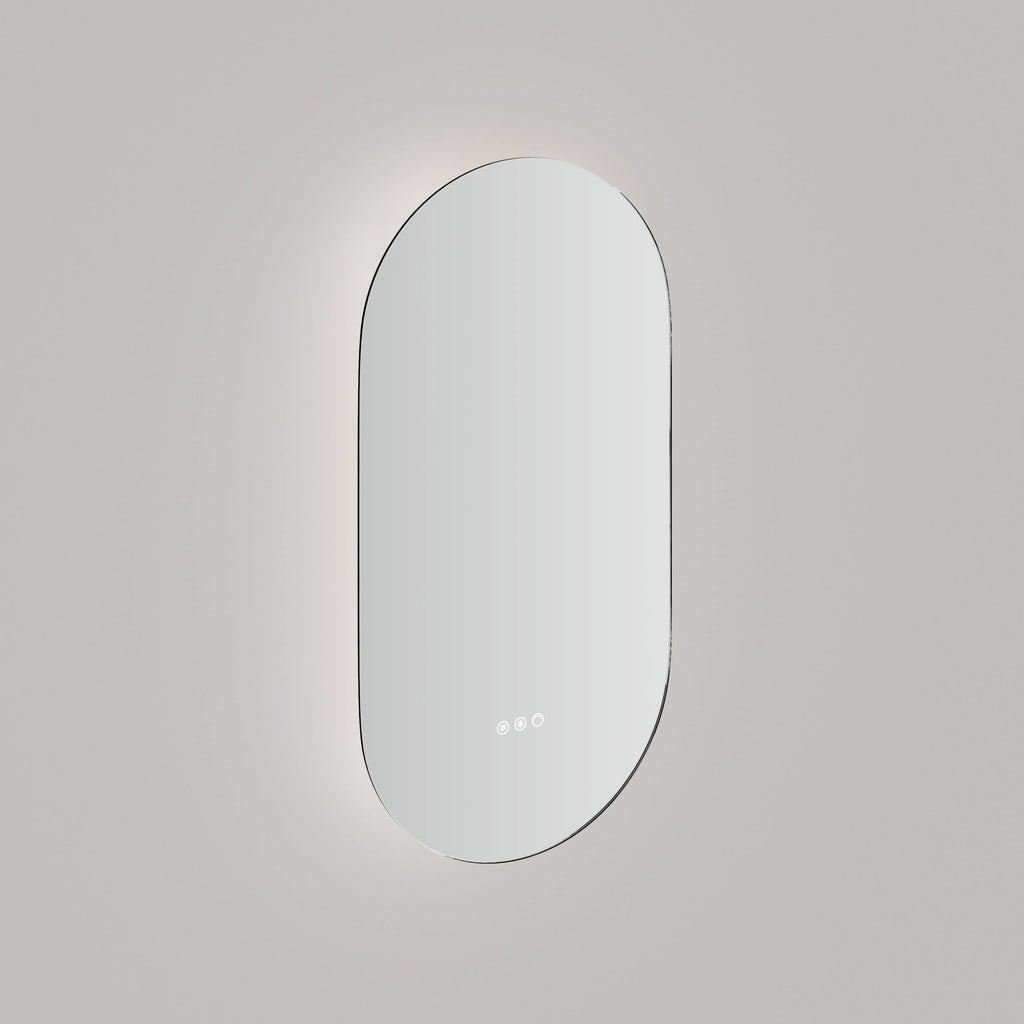 Sleek modern backlit mirror for bathrooms with touch controls, ideal for enhancing bathroom aesthetics and functionality.