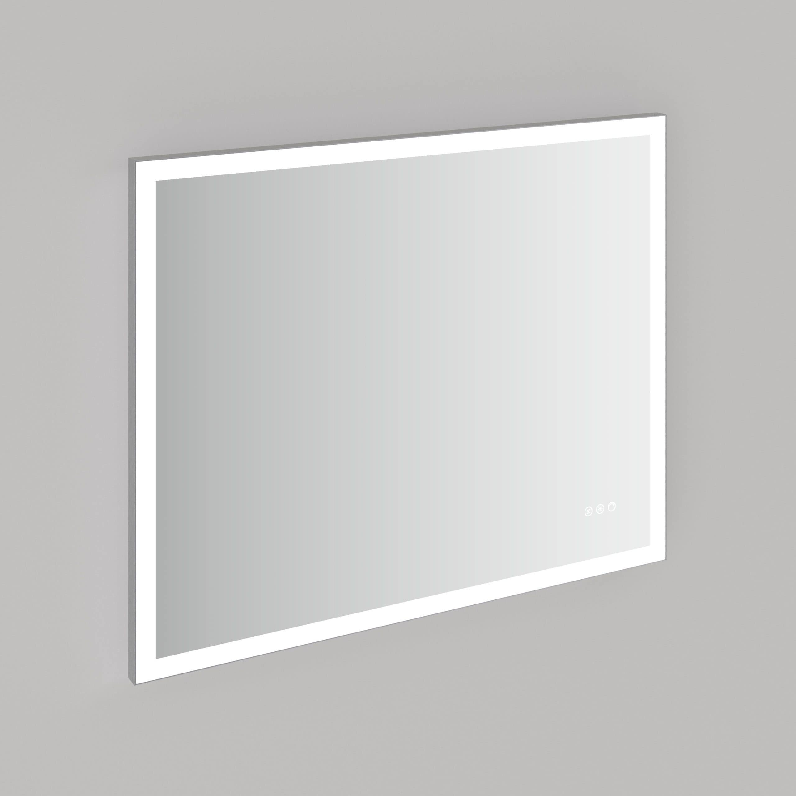 Bright LED backlit bathroom mirror with touch control, modern style, ideal for contemporary bathrooms and vanity areas, enhances space with functional lighting and sleek design.