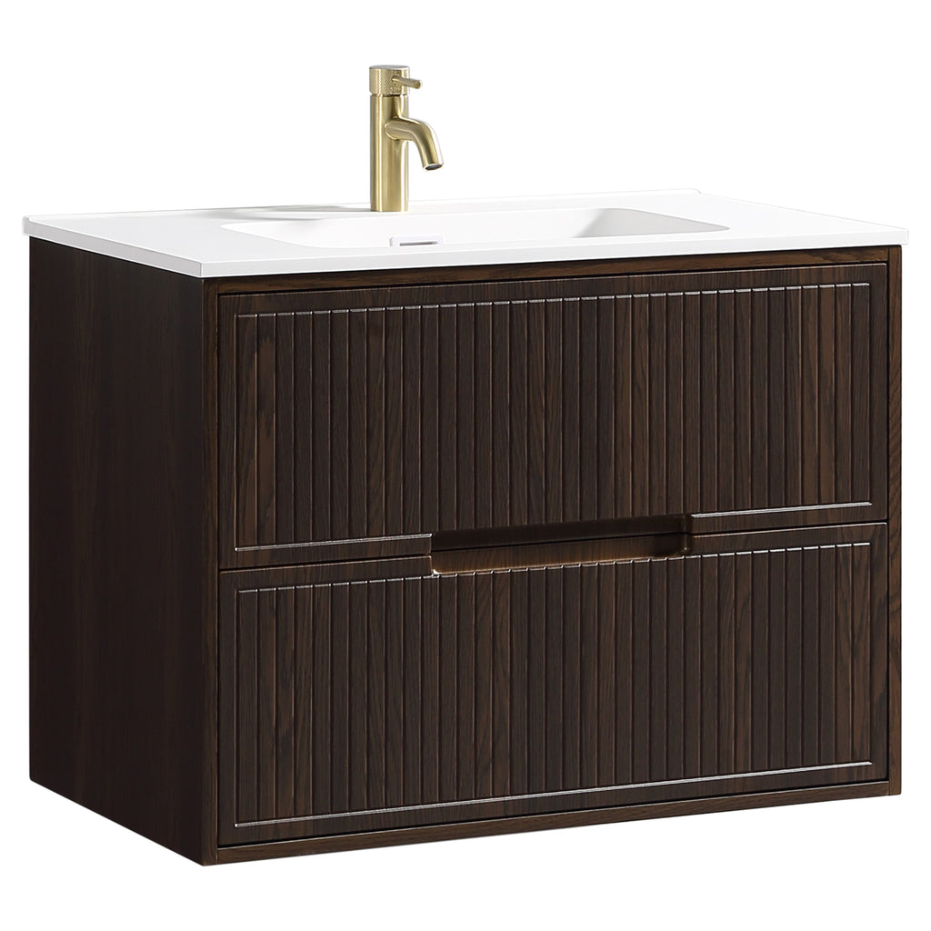Tailored Bolzana Two Drawer Wall Hung Vanity & Matte Basin 800mm, Espresso Oak - view 6