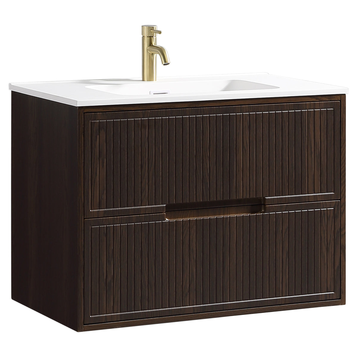 Tailored Bolzana Two Drawer Wall Hung Vanity & Matte Basin 800mm, Espresso Oak - view 6
