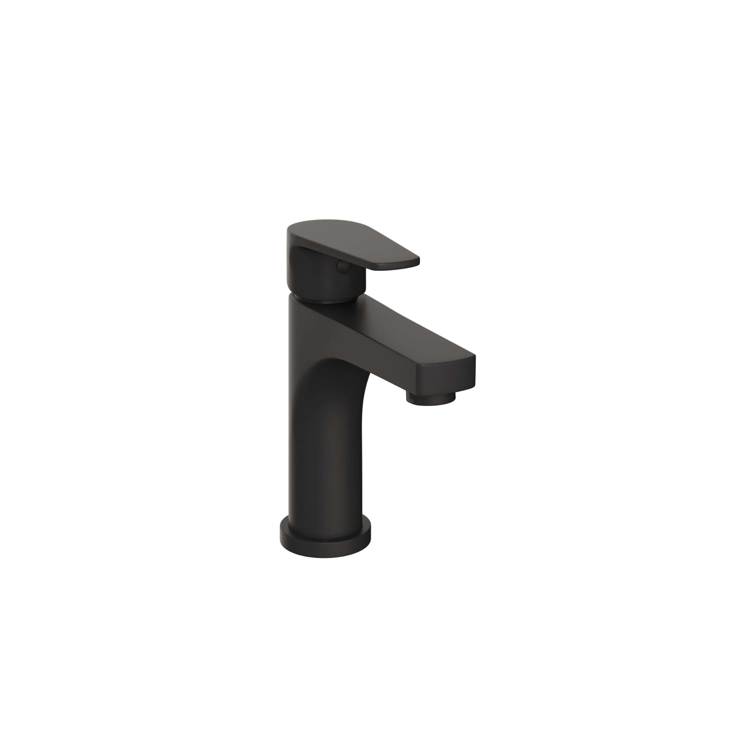 Sleek black bathroom basin tap with modern design, matte finish, and single lever control for stylish and functional bathroom fixtures. Ideal for contemporary bathroom setups.
