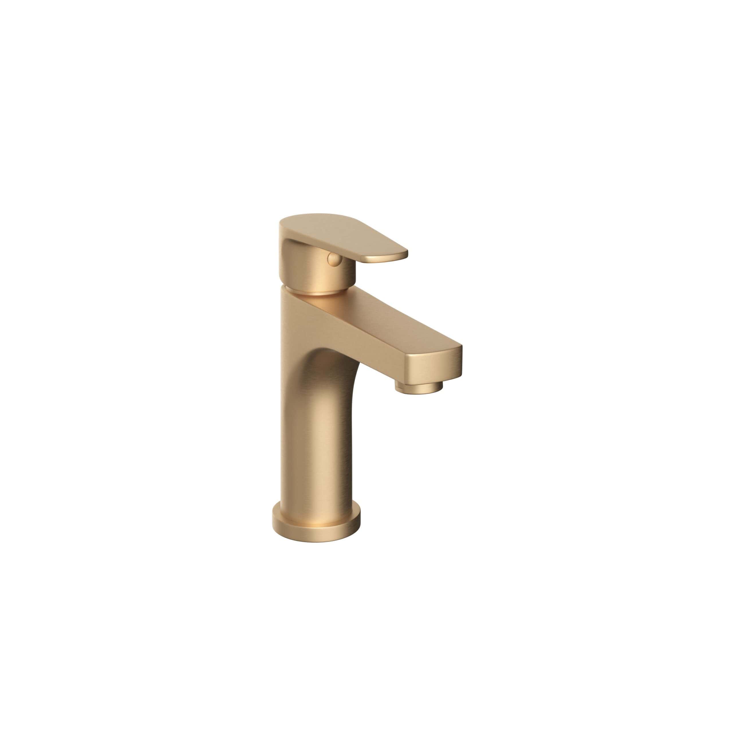 Sleek matte gold bathroom basin mixer tap with modern design, ideal for contemporary bathroom renovations and premium fixtures.