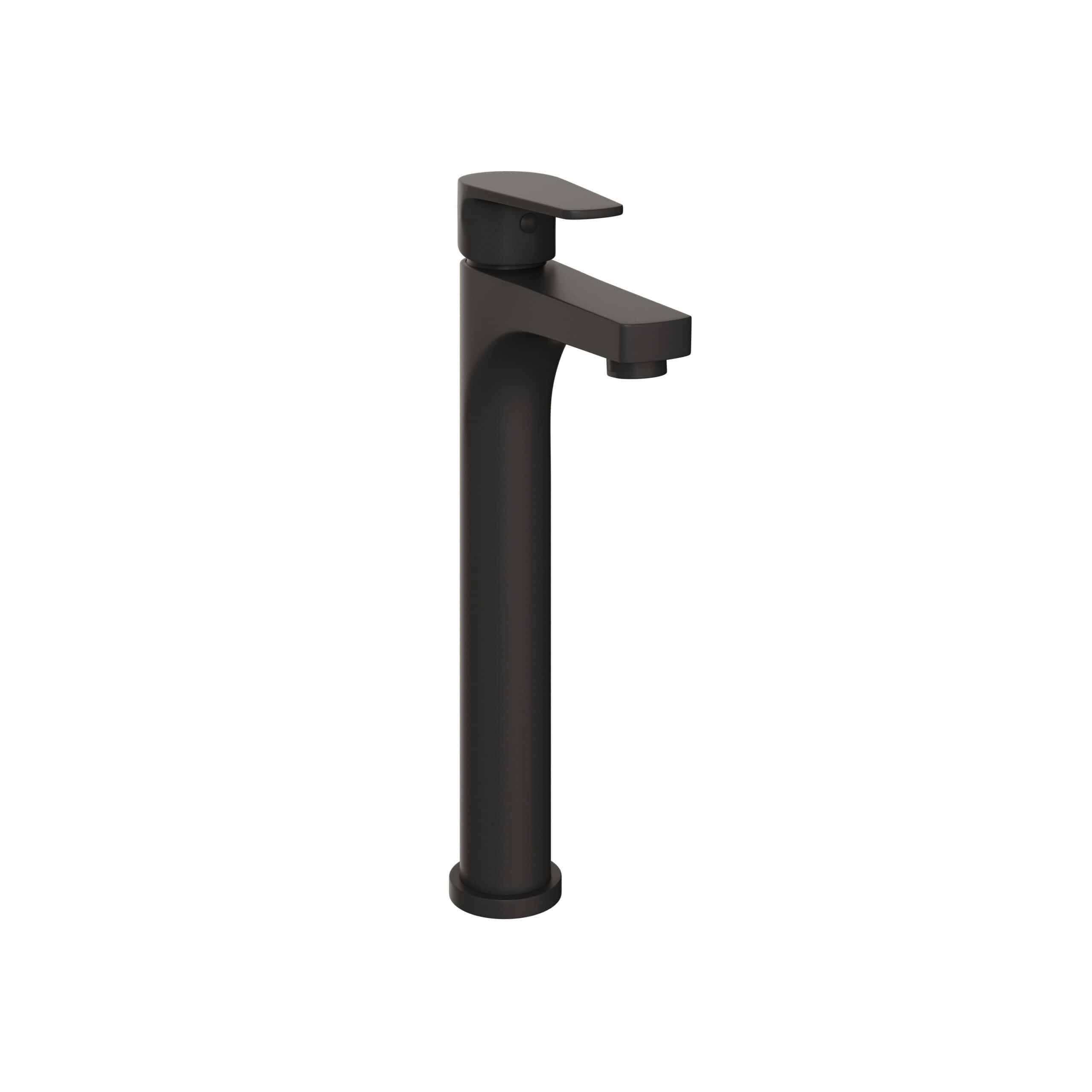 Sleek black bathroom tap with modern minimalist design, ideal for contemporary bathroom renovations and installations. Perfect for stylish, functional bathroom sink setups.
