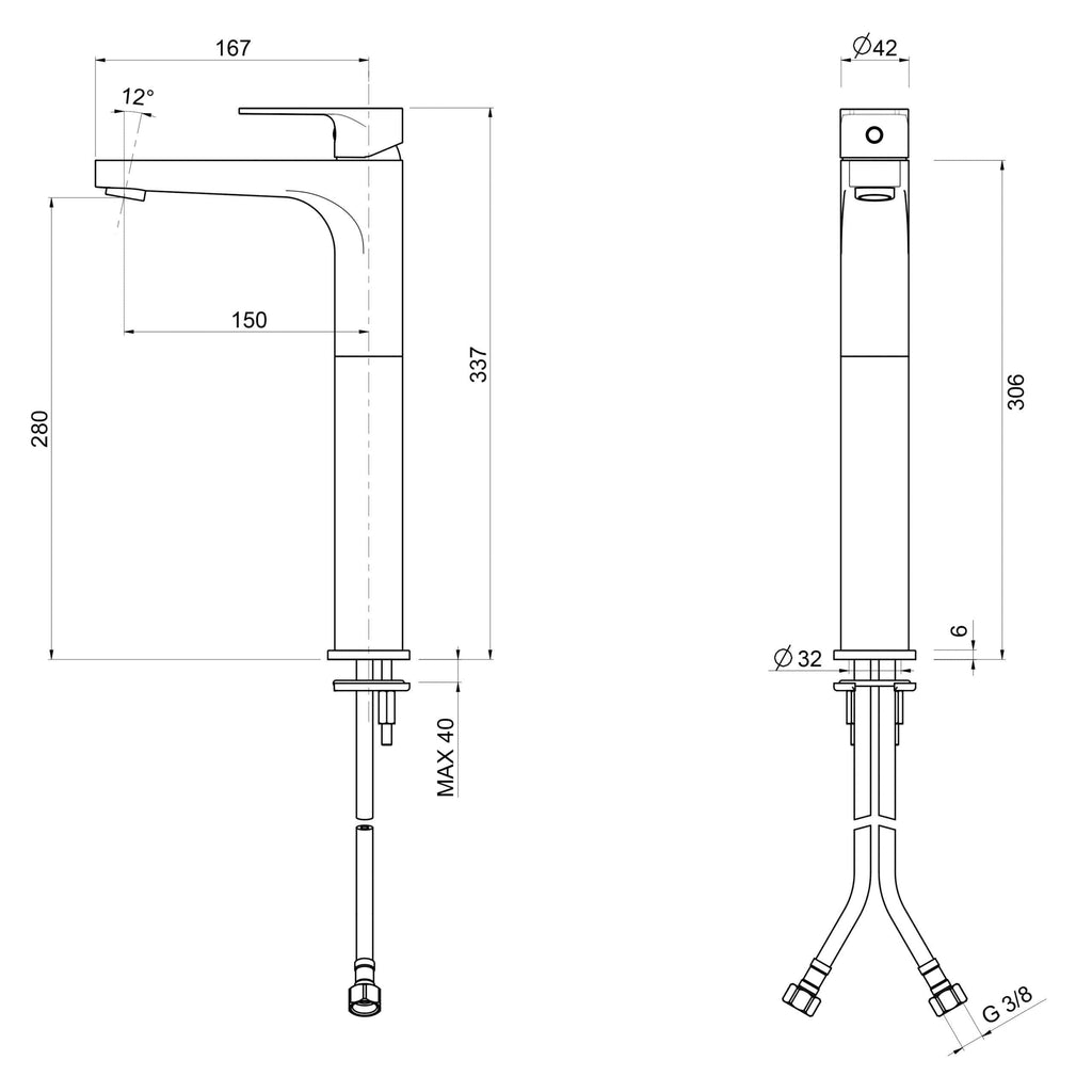 Modern bathroom faucet with sleek chrome finish, smooth curves, and precise measurements, ideal for contemporary bathroom renovations and fittings.