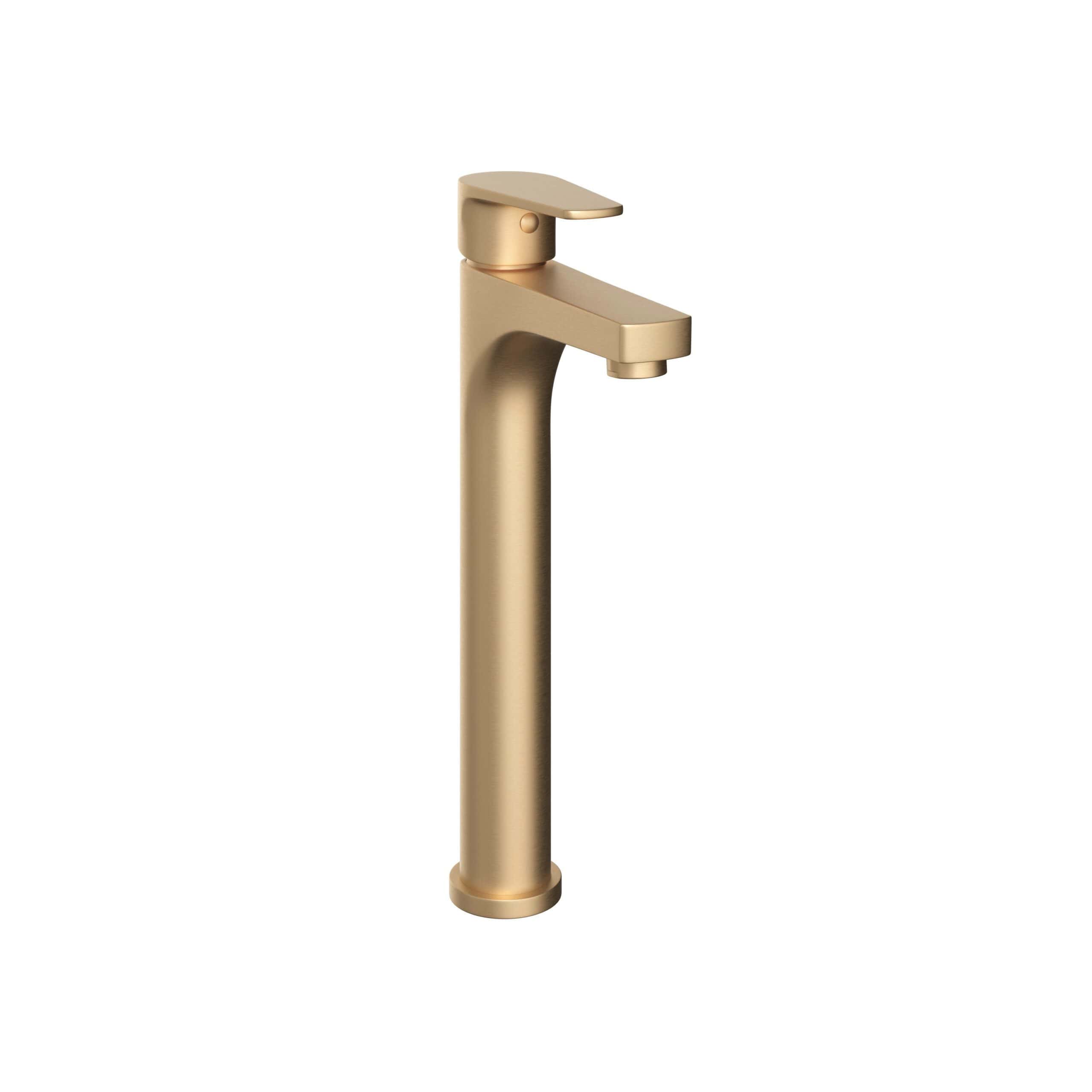Sleek gold bathroom tap with modern design, perfect for contemporary bathroom upgrades and installation. Durable brass construction with a smooth finish for luxury bathroom aesthetics.