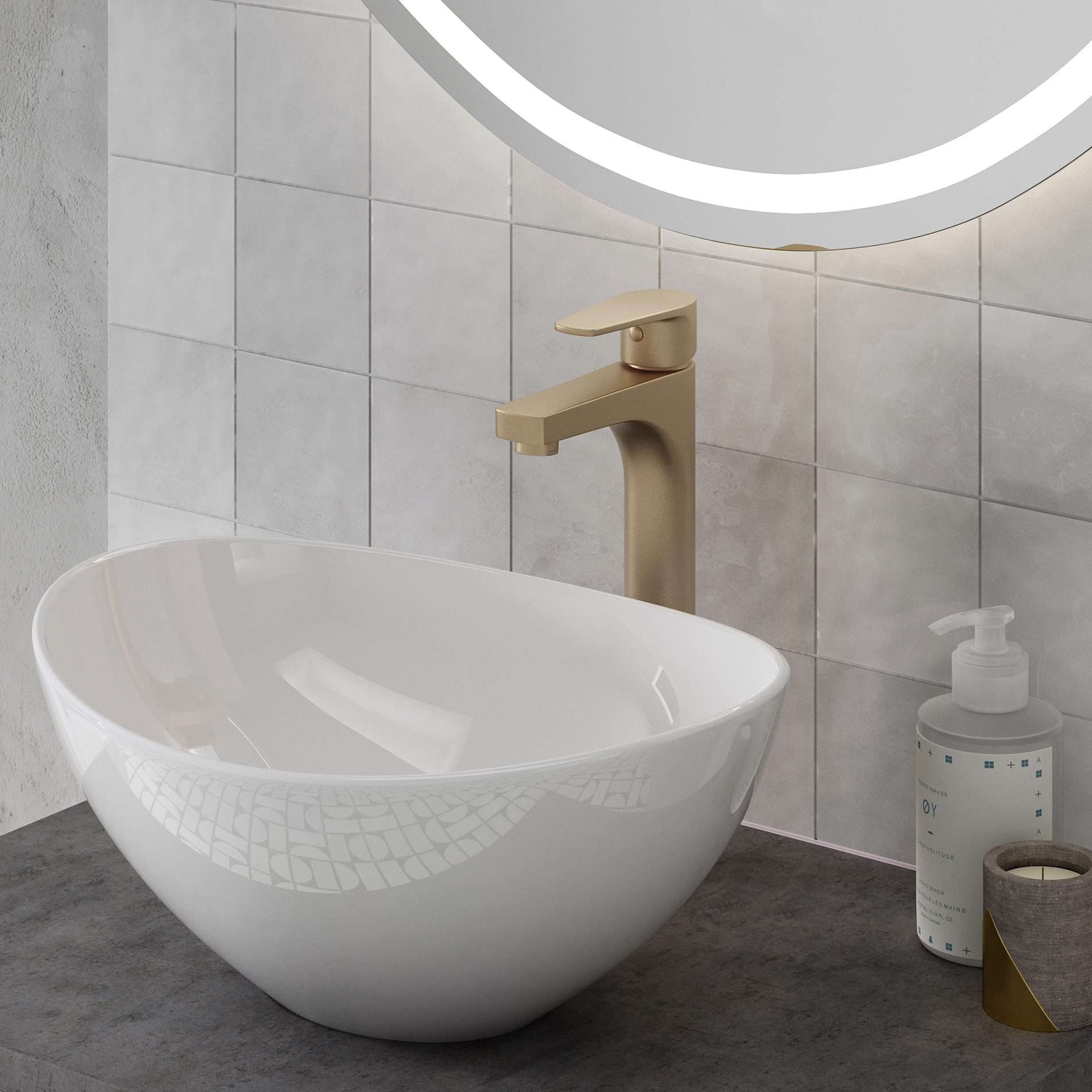 Contemporary bathroom sink with modern tap, mirror and skincare products, showcasing stylish and functional bathroom design. Perfect for bathroom renovation ideas and bathroom accessories.
