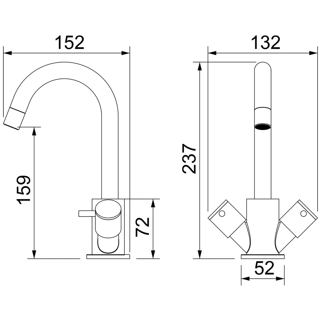 Sleek modern kitchen tap with high-arc design, durable chrome finish, and precise measurements for installation, ideal for contemporary kitchen renovations and fixtures.
