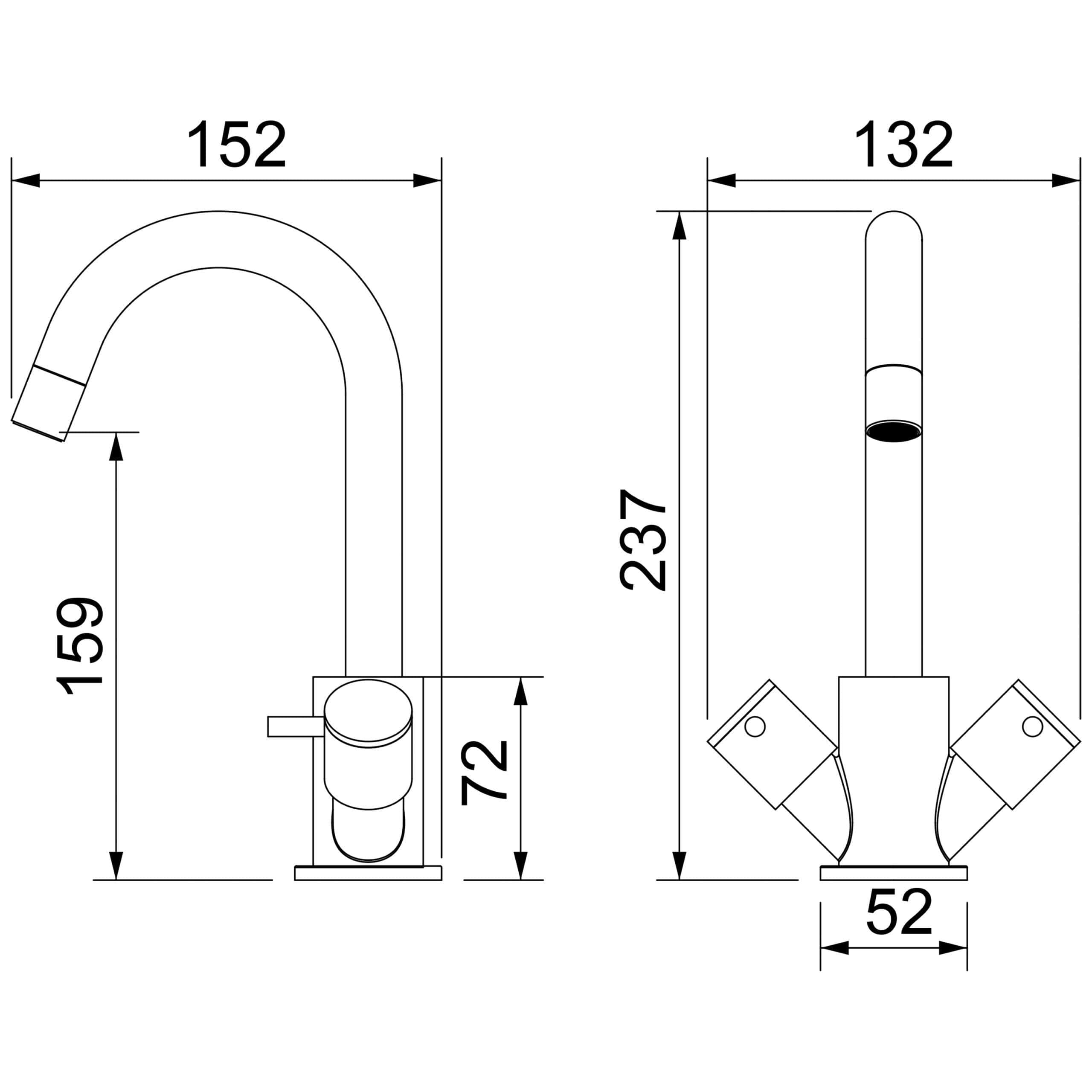 Sleek modern kitchen tap with high-arc design, durable chrome finish, and precise measurements for installation, ideal for contemporary kitchen renovations and fixtures.
