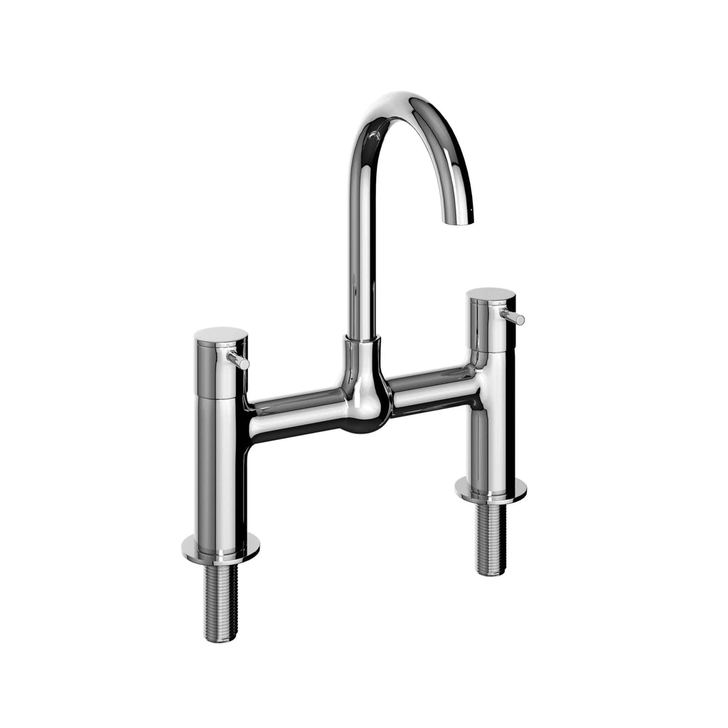 Chrome kitchen tap with dual lever handles and high-arc spout, ideal for modern bathrooms and kitchens. Durable, stylish, and easy to install, perfect for updating your bathroom or kitchen fixtures.