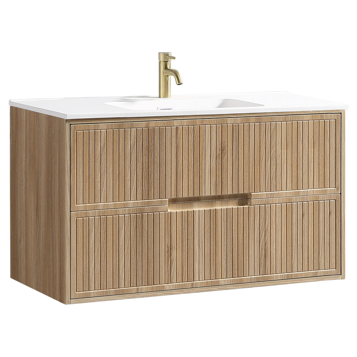 Tailored Bolzana Two Drawer Wall Hung Vanity & Matte Basin 1000mm, Country Oak - view 2