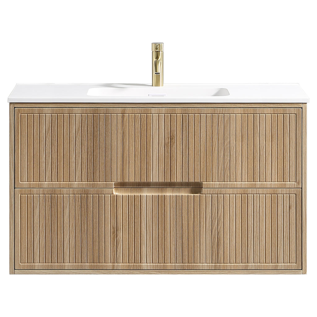Tailored Bolzana Two Drawer Wall Hung Vanity & Matte Basin 1000mm, Country Oak - view 5