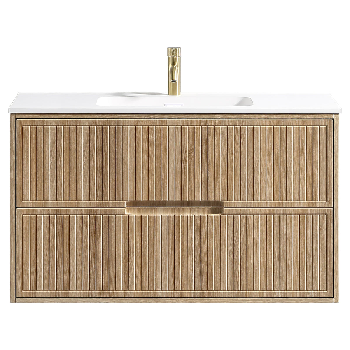 Tailored Bolzana Two Drawer Wall Hung Vanity & Matte Basin 1000mm, Country Oak - view 5