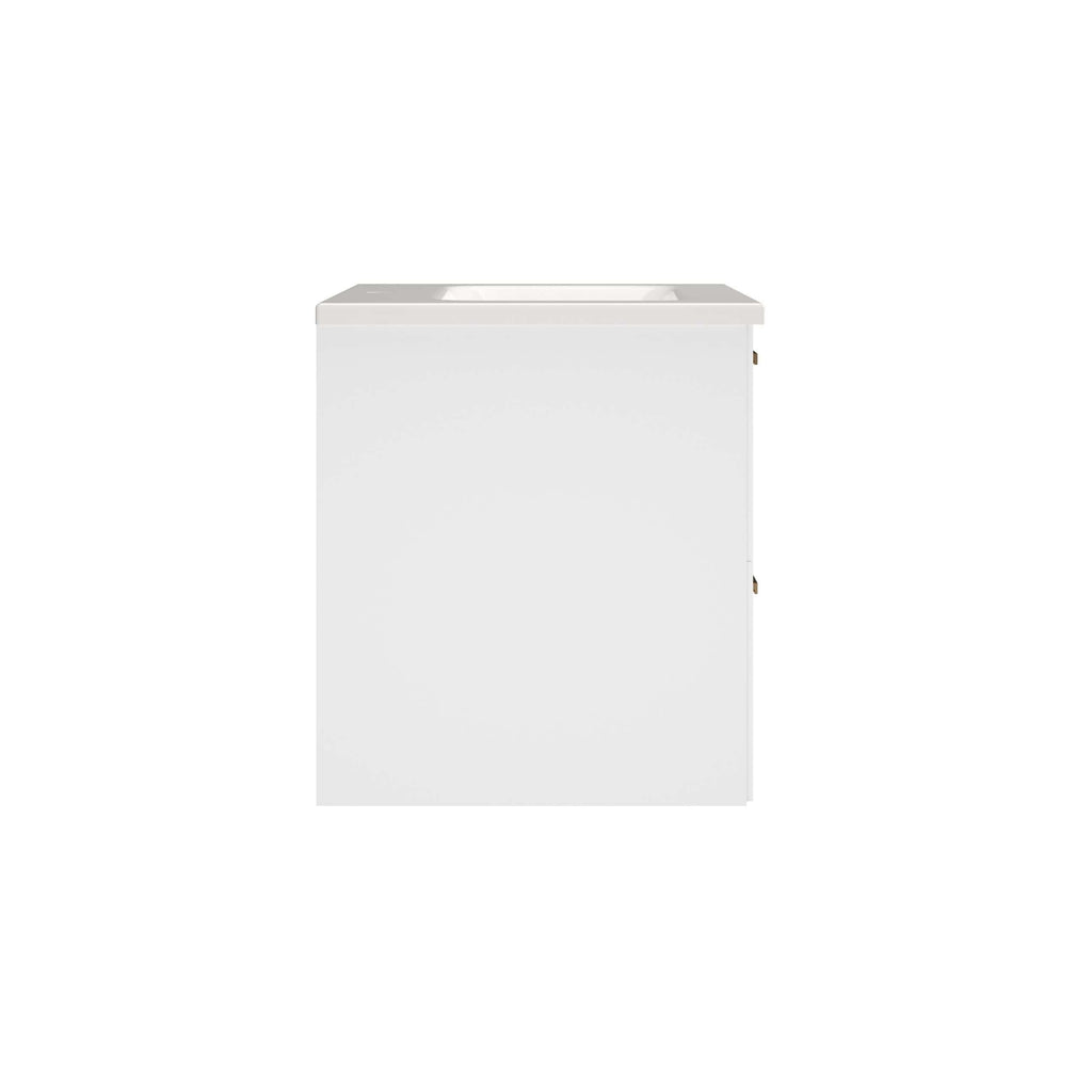 Modern white bathroom vanity cabinet with sleek design and ample storage space, ideal for contemporary bathroom renovations. Perfect for installing a sink and enhancing your bathroom aesthetics.