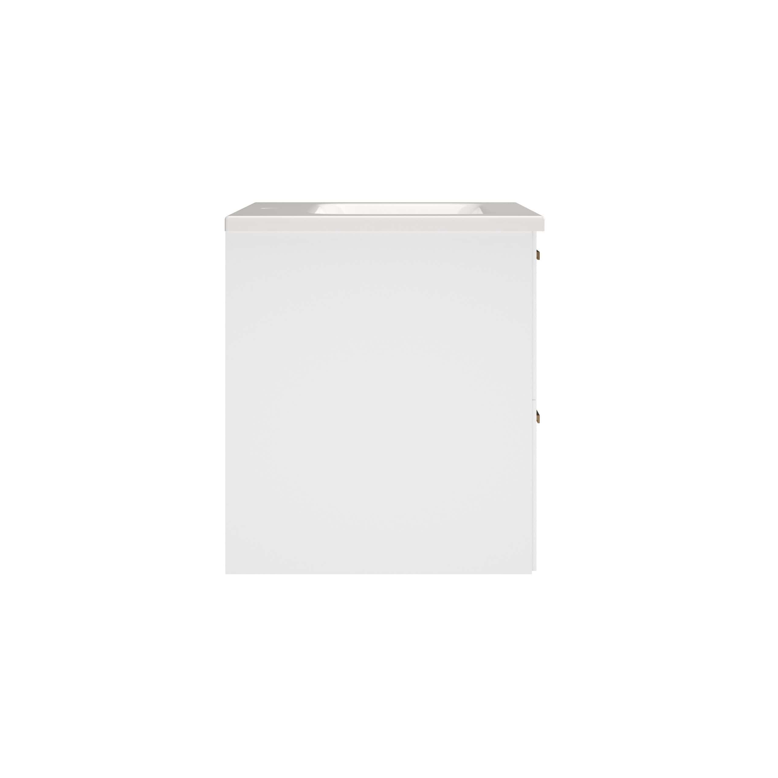 Modern white bathroom vanity cabinet with sleek design and ample storage space, ideal for contemporary bathroom renovations. Perfect for installing a sink and enhancing your bathroom aesthetics.