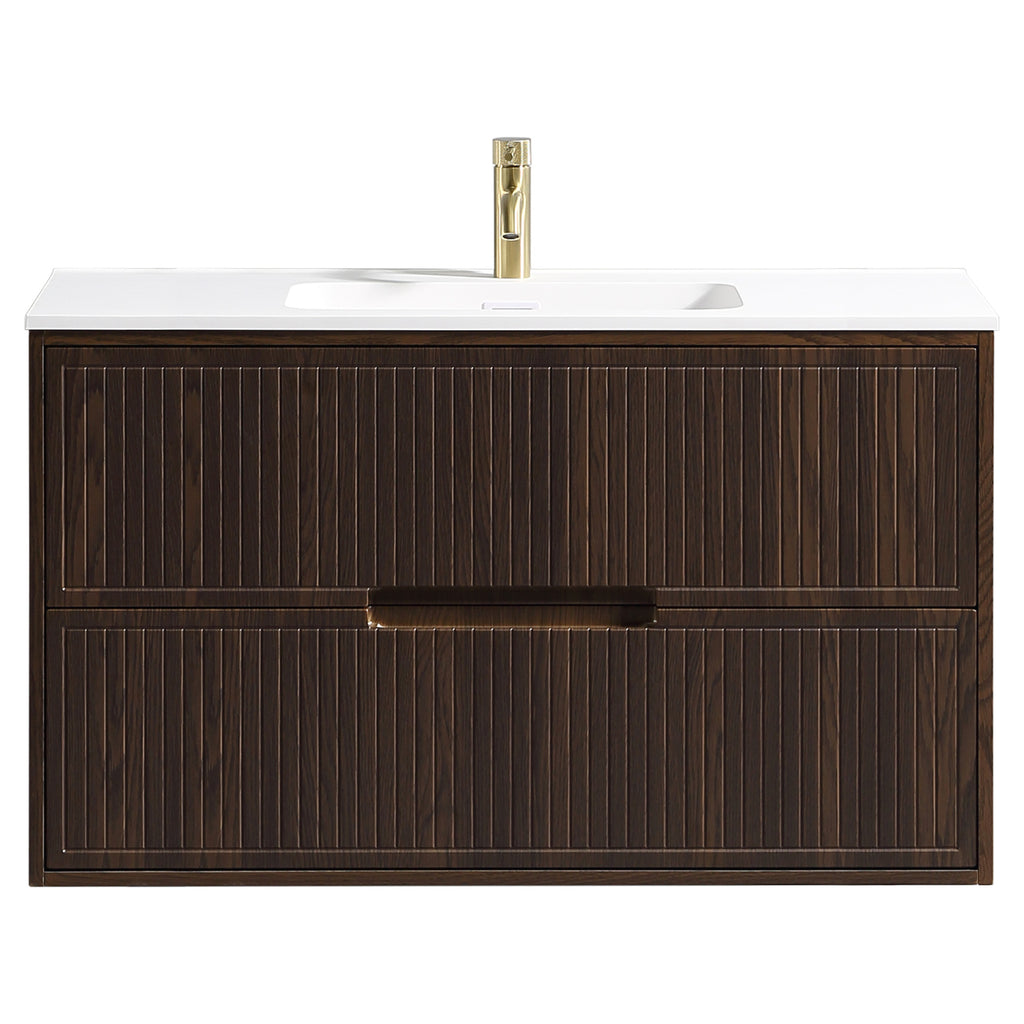 Tailored Bolzana Two Drawer Wall Hung Vanity & Matte Basin 1000mm, Espresso Oak - view 6