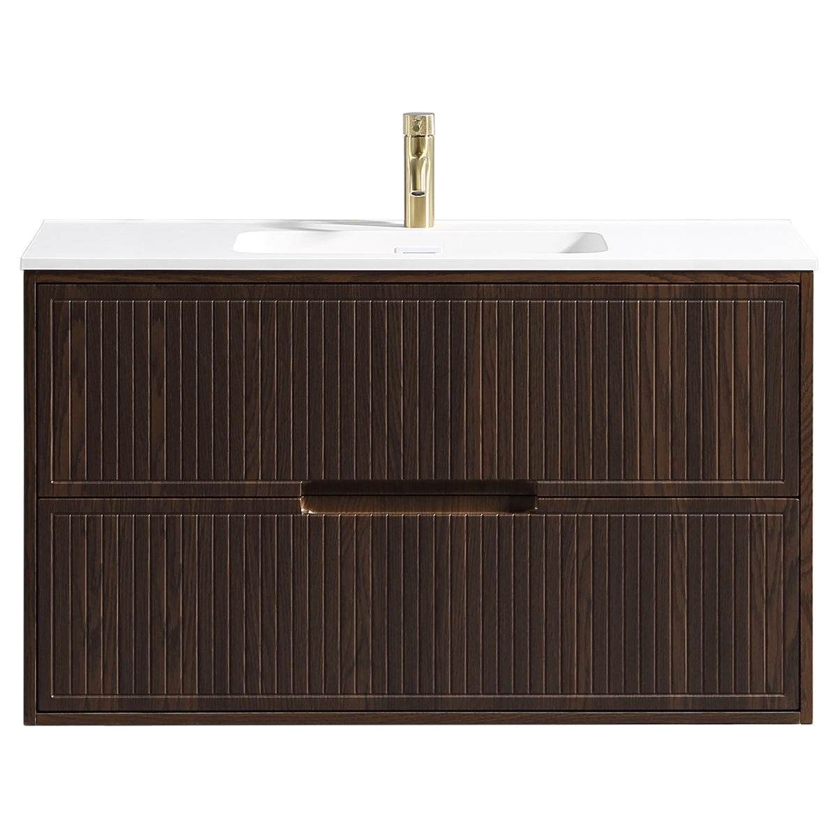 Tailored Bolzana Two Drawer Wall Hung Vanity & Matte Basin 1000mm, Espresso Oak - view 6