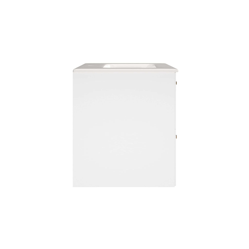 Compact bathroom vanity unit with integrated sink, modern white finish, ideal for contemporary bathrooms, offers practical storage and sleek design.