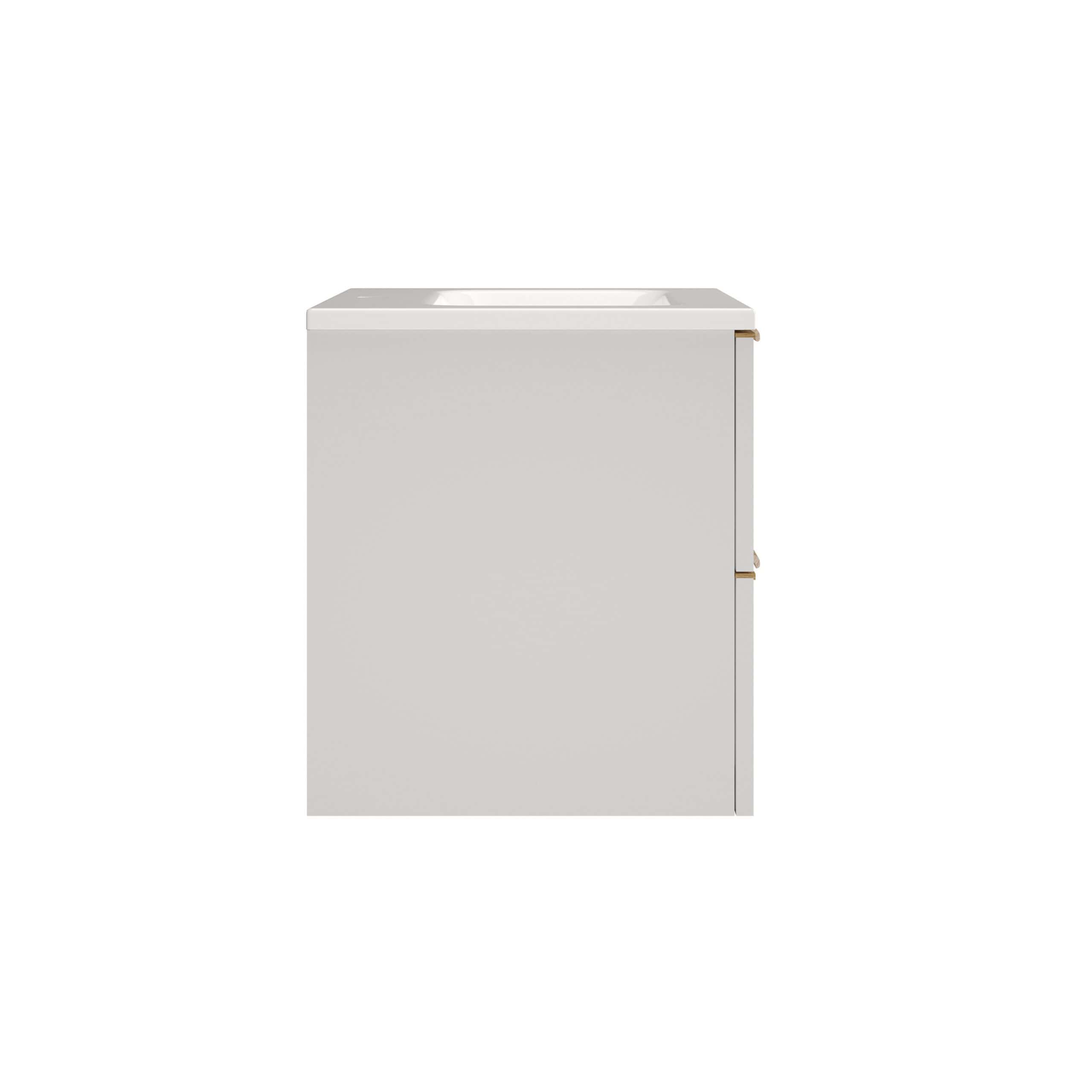 Contemporary white bathroom vanity with integrated sink and sleek design, ideal for modern bathroom decor and maximising space. Stylish storage solution for toiletries and bathroom essentials.