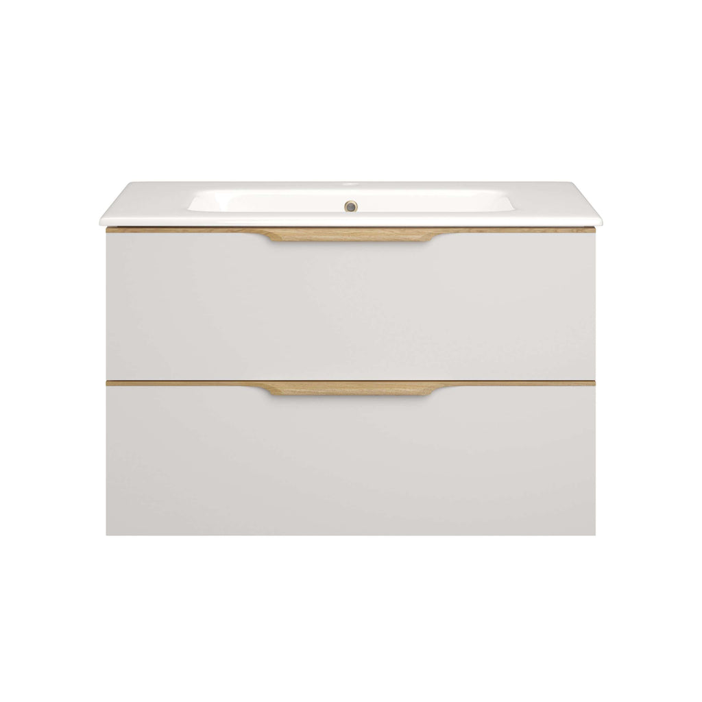 Sleek white bathroom vanity with integrated sink and wooden accents, perfect for modern bathroom renovation projects. Crafted for style, functionality, and contemporary design.