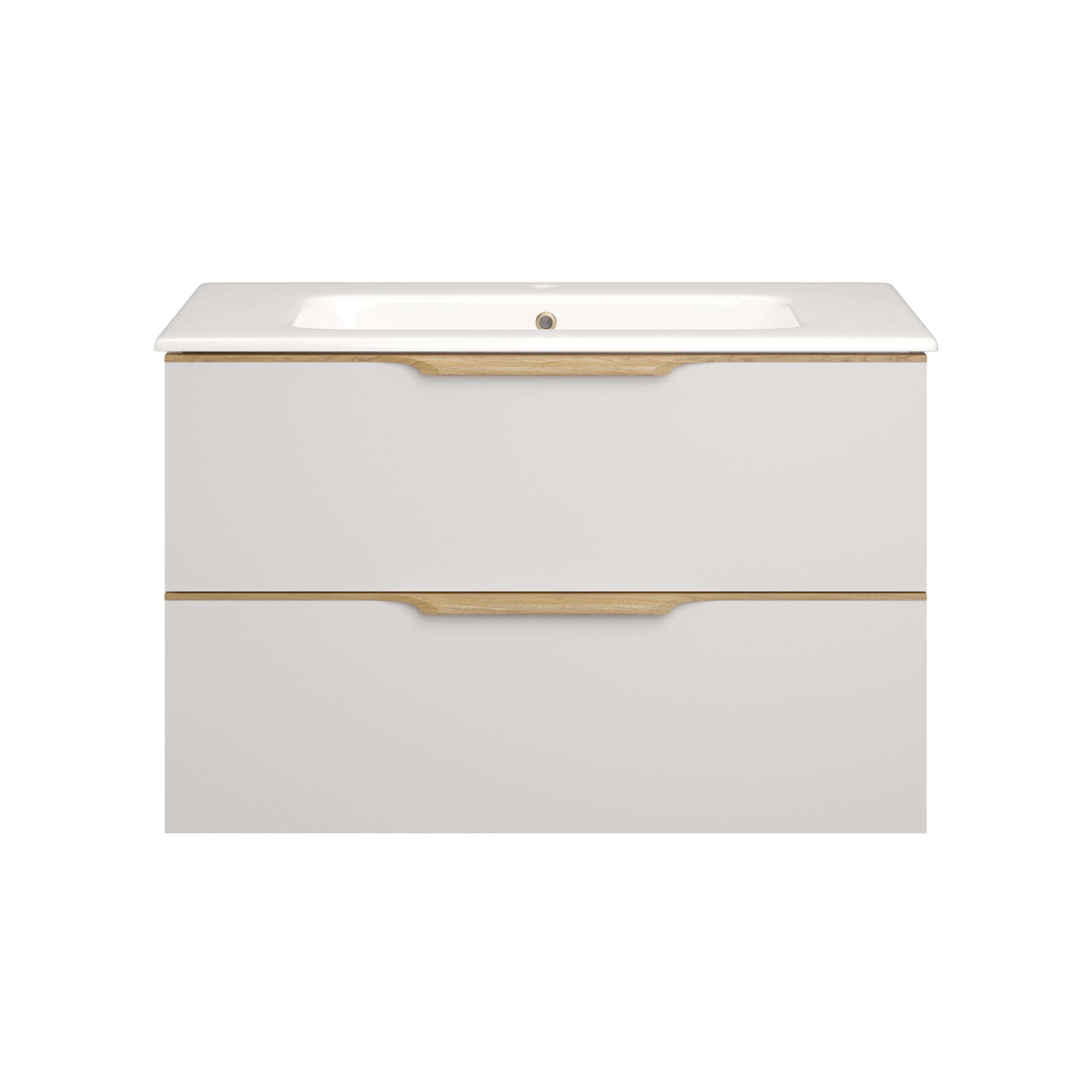 Sleek white bathroom vanity with integrated sink and wooden accents, perfect for modern bathroom renovation projects. Crafted for style, functionality, and contemporary design.