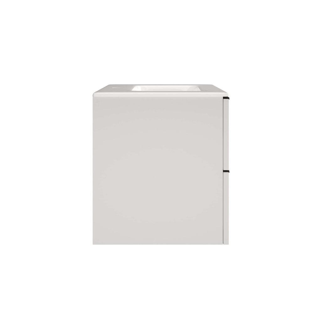 Efficient white bathroom vanity unit with integrated sink, ideal for modern bathrooms, offering sleek storage and contemporary design. Perfect for organised bathroom spaces.