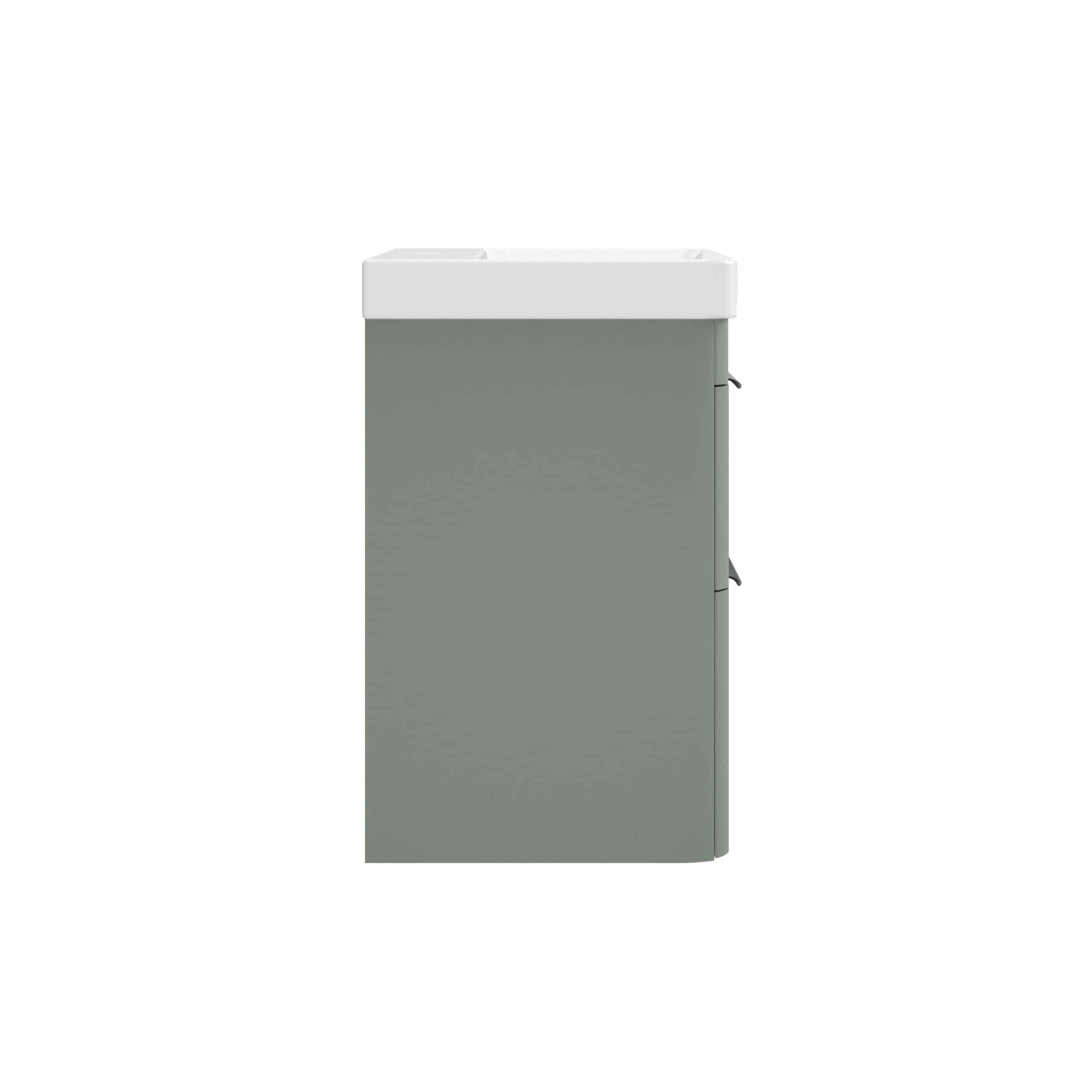 Sink unit with grey cabinet and white basin, ideal for modern bathroom or utility room, providing stylish storage and functionality.