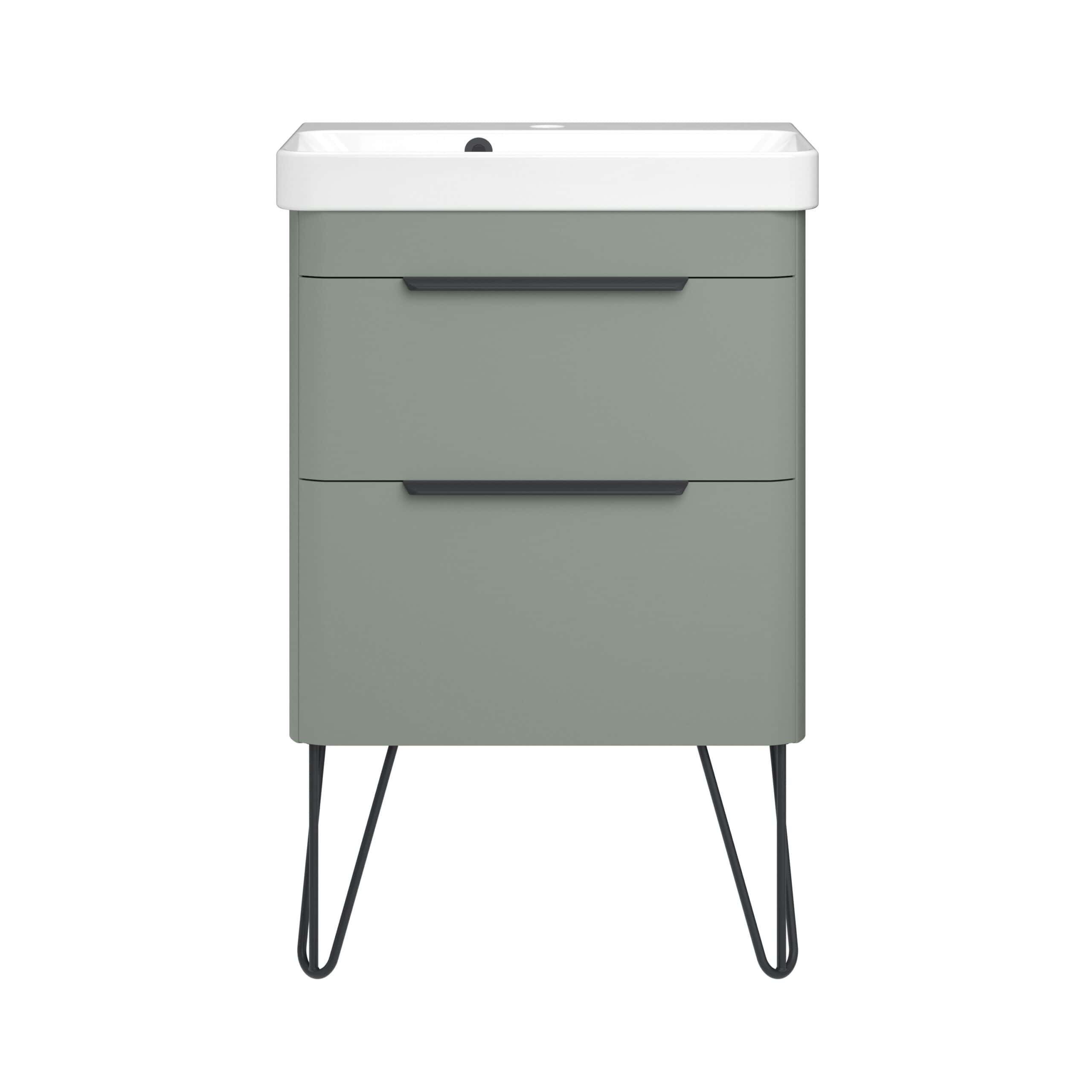 Modern grey bathroom vanity unit with integrated sink, contemporary design, sleek handles, ideal for stylish bathroom renovation, from Bubly Bathrooms.