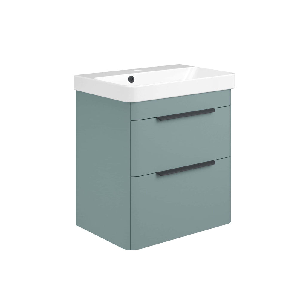 Compact bathroom vanity with sink, grey waterproof storage cabinet, modern design, ideal for small bathrooms, offering practical storage and contemporary style.