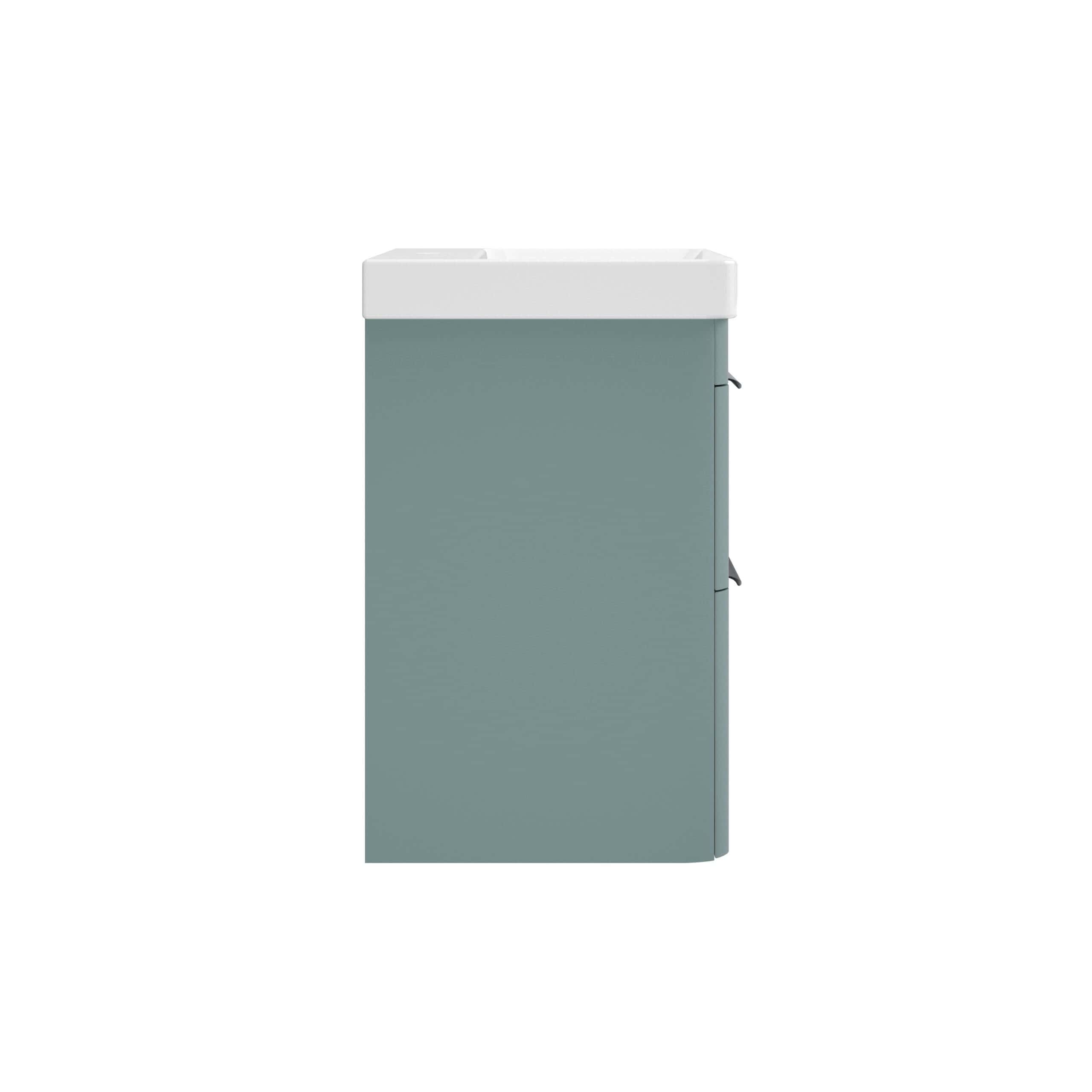 Modern grey bathroom vanity with integrated sink, stylish and space-saving design, perfect for contemporary bathrooms, durable materials, and easy to maintain.