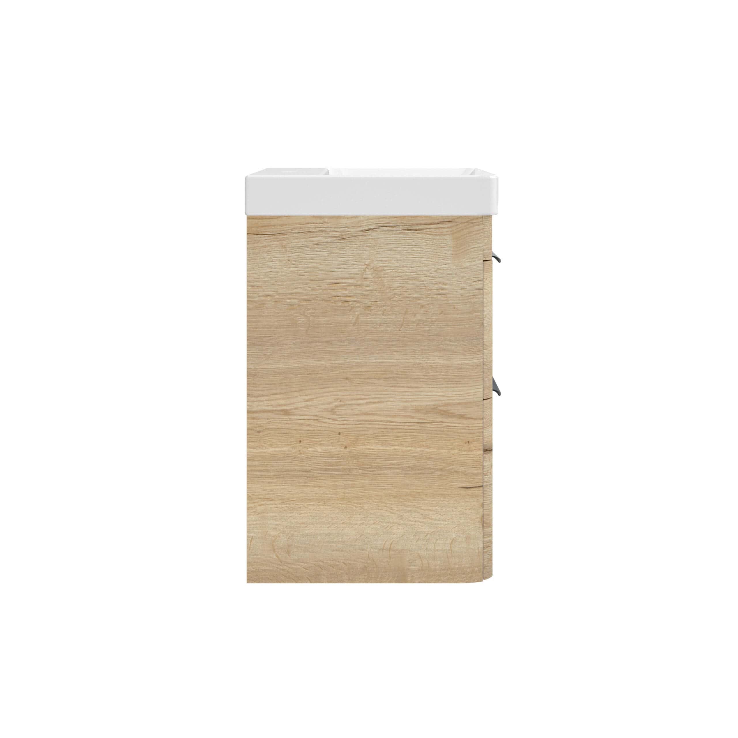 Solid oak bathroom vanity unit with ceramic sink and storage drawers, perfect for modern and traditional bathrooms. Durable natural wood finish adds warmth and style. Free delivery included.