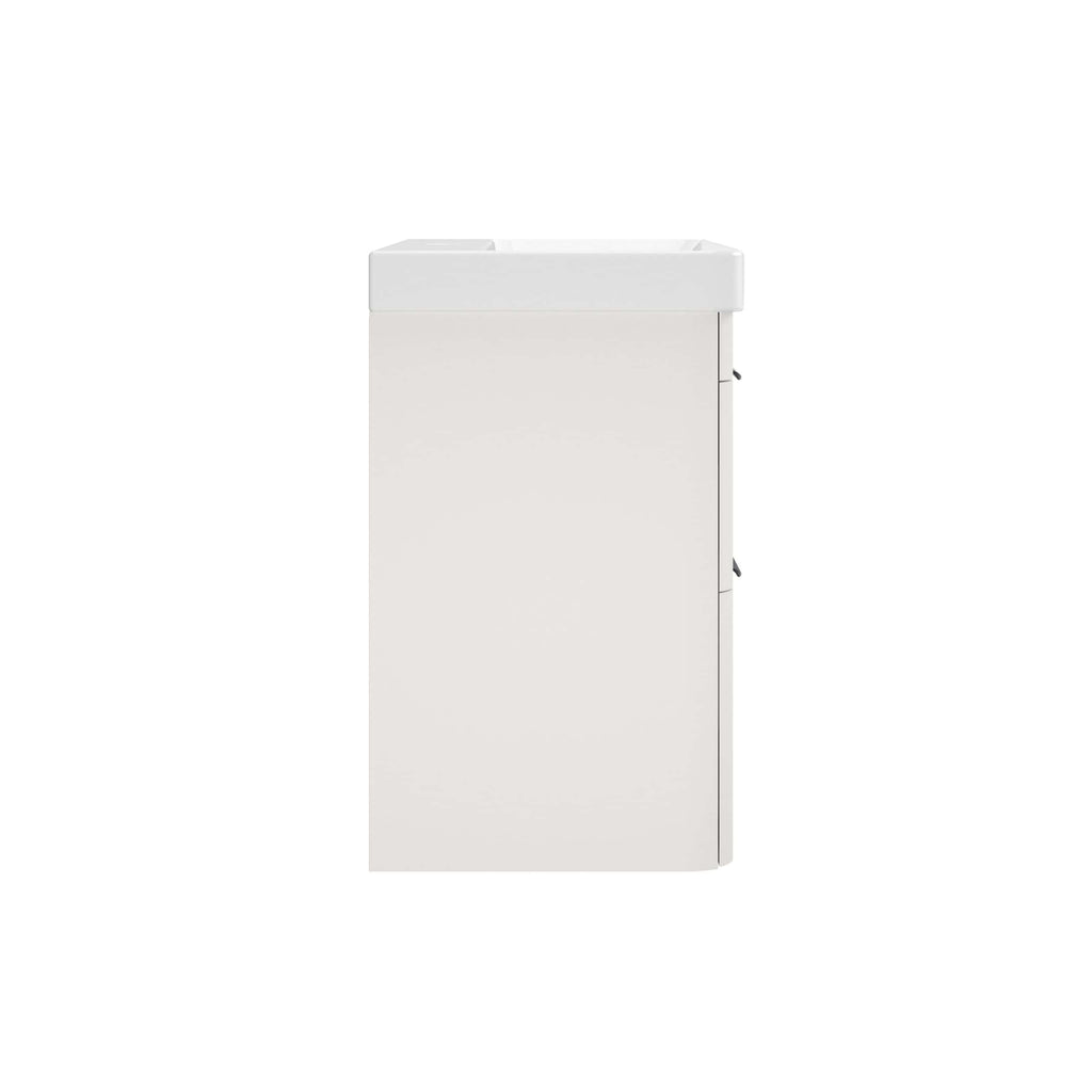 Compact bathroom vanity with integrated sink, ideal for small spaces and modern bathroom designs. Featuring clean lines and durable materials for stress-free cleaning and long-lasting use.
