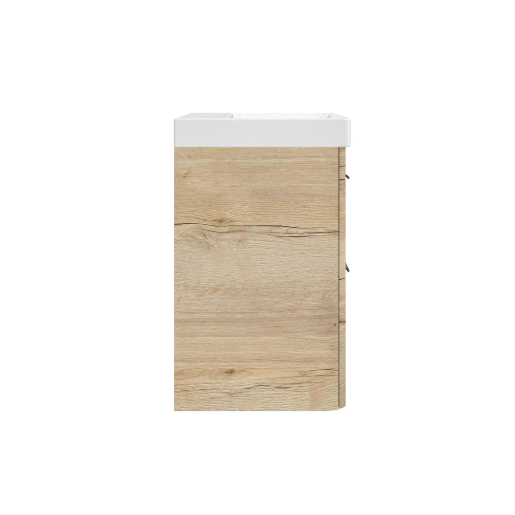 Natural wood bathroom vanity with integrated sink, modern and minimalist bathroom furniture, perfect for contemporary bathroom design.