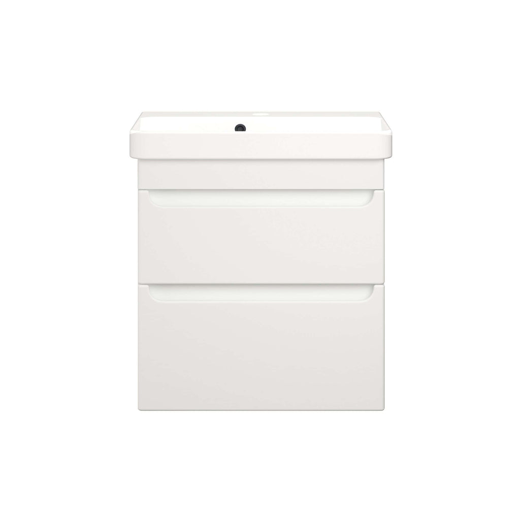 White bathroom vanity with sleek drawers and built-in sink by Bubly Bathrooms. Modern, minimal design ideal for contemporary bathrooms and storage solutions.
