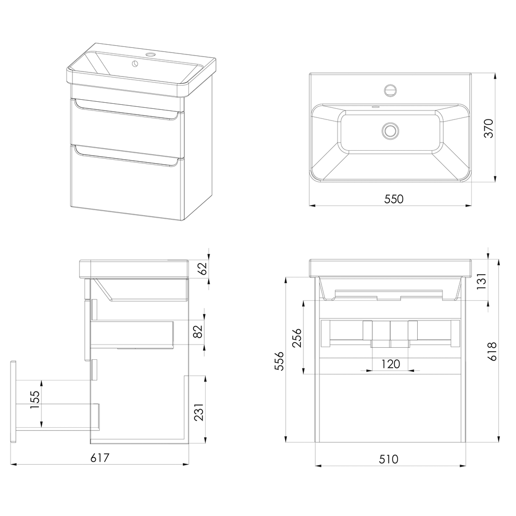 Contemporary bathroom vanity unit with integrated sink, modern design, measurements included, ideal for bathroom renovation, durable materials, sleek and functional.