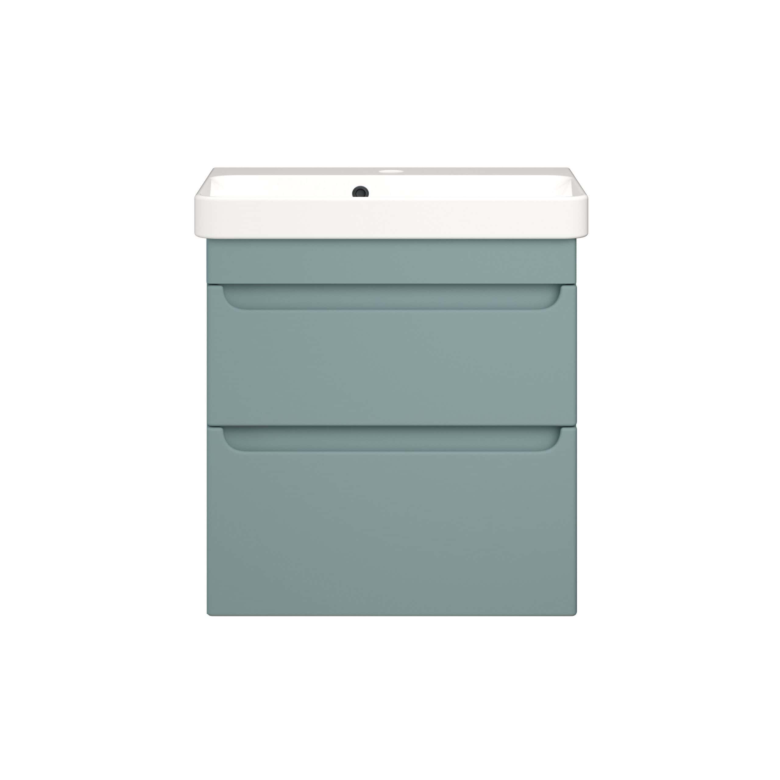 Elegant bathroom vanity with built-in sink, sleek design, soft blue finish, and integrated storage drawers, perfect for modern bathrooms and bathroom renovation projects.