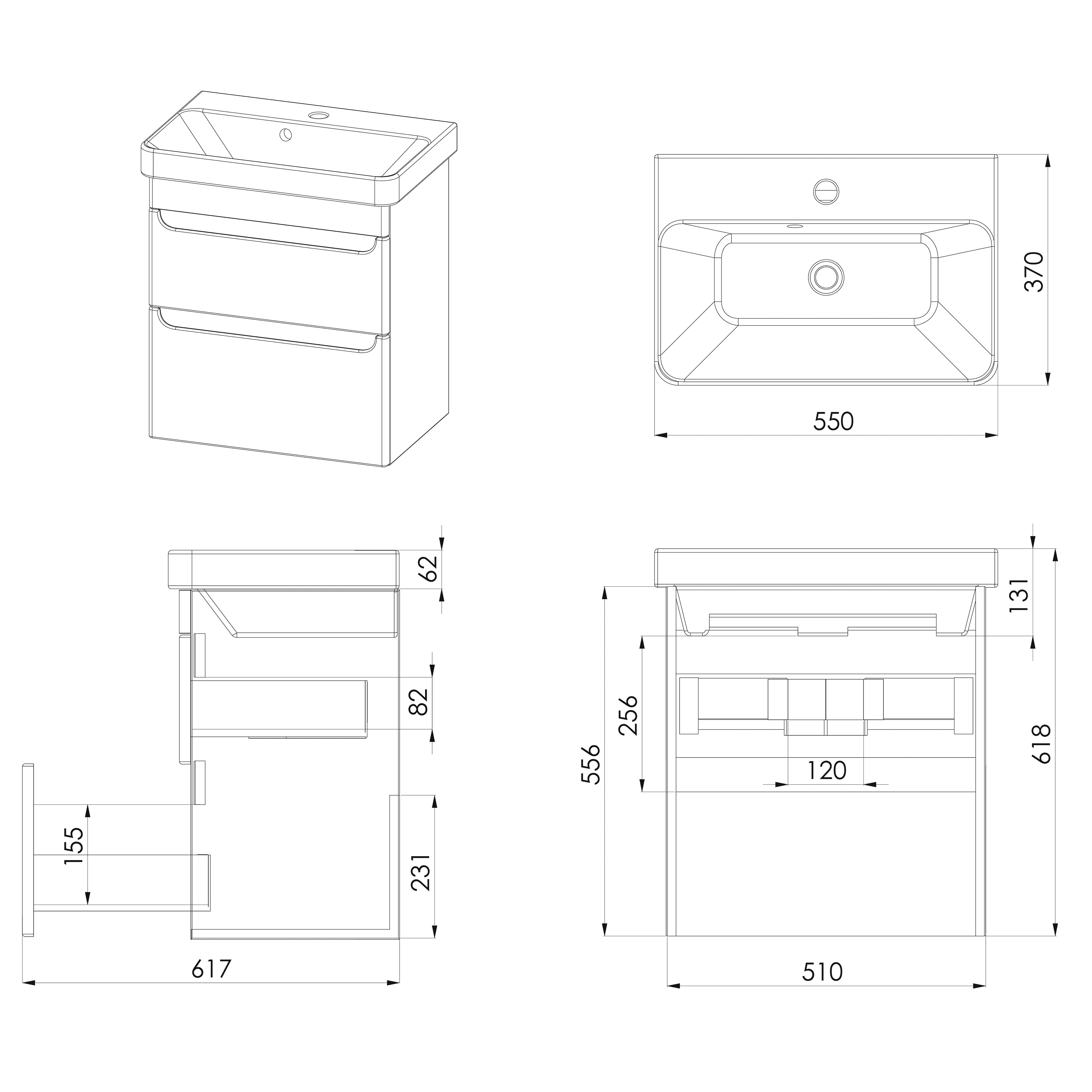 Ergonomic bathroom vanity unit with integrated sink, sleek design, and ample storage, perfect for modern bathrooms. Includes detailed technical drawing and dimensions for easy installation.