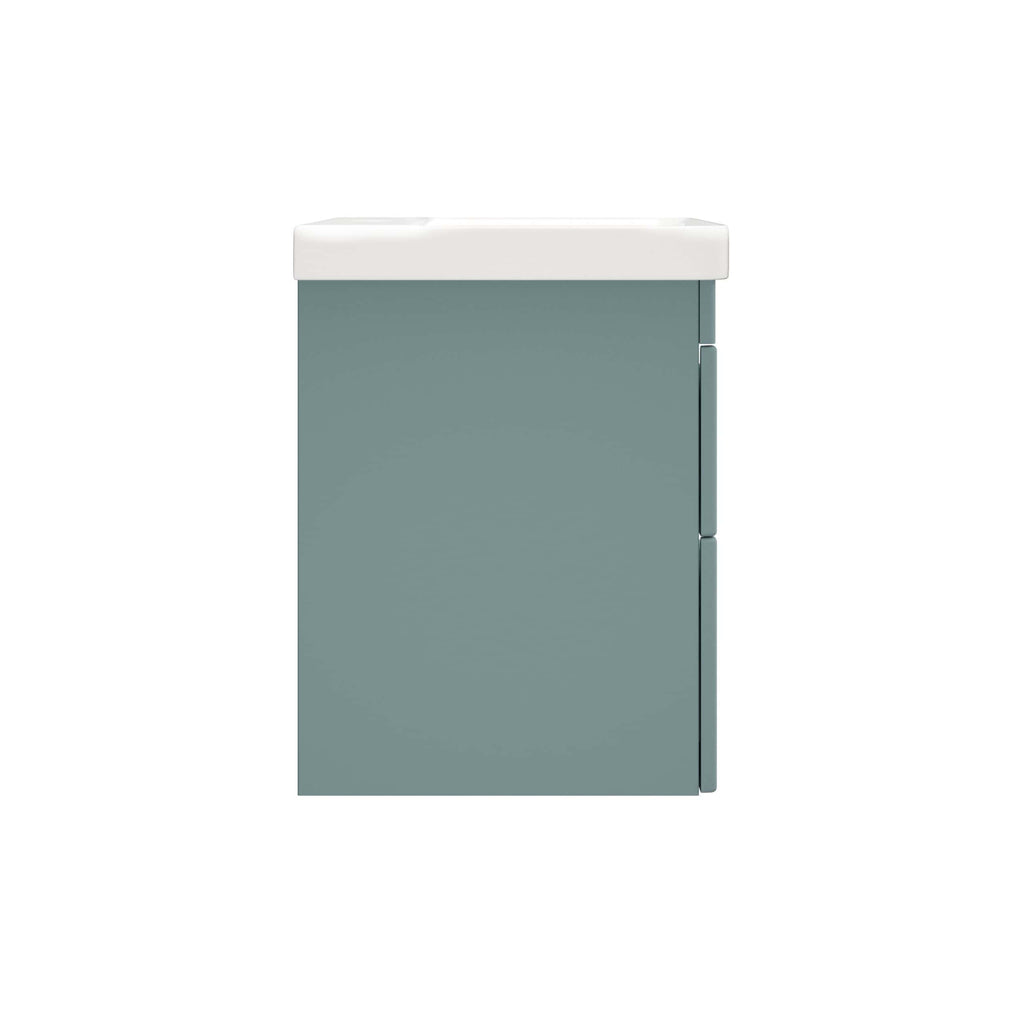 Modern grey bathroom vanity unit with white sink, stylish storage solution for contemporary bathrooms.